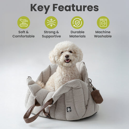 PawsPik® Tote-Style 3-in-1 Pet Carrier, Travel Bed & Car Seat, Sandstone, Medium