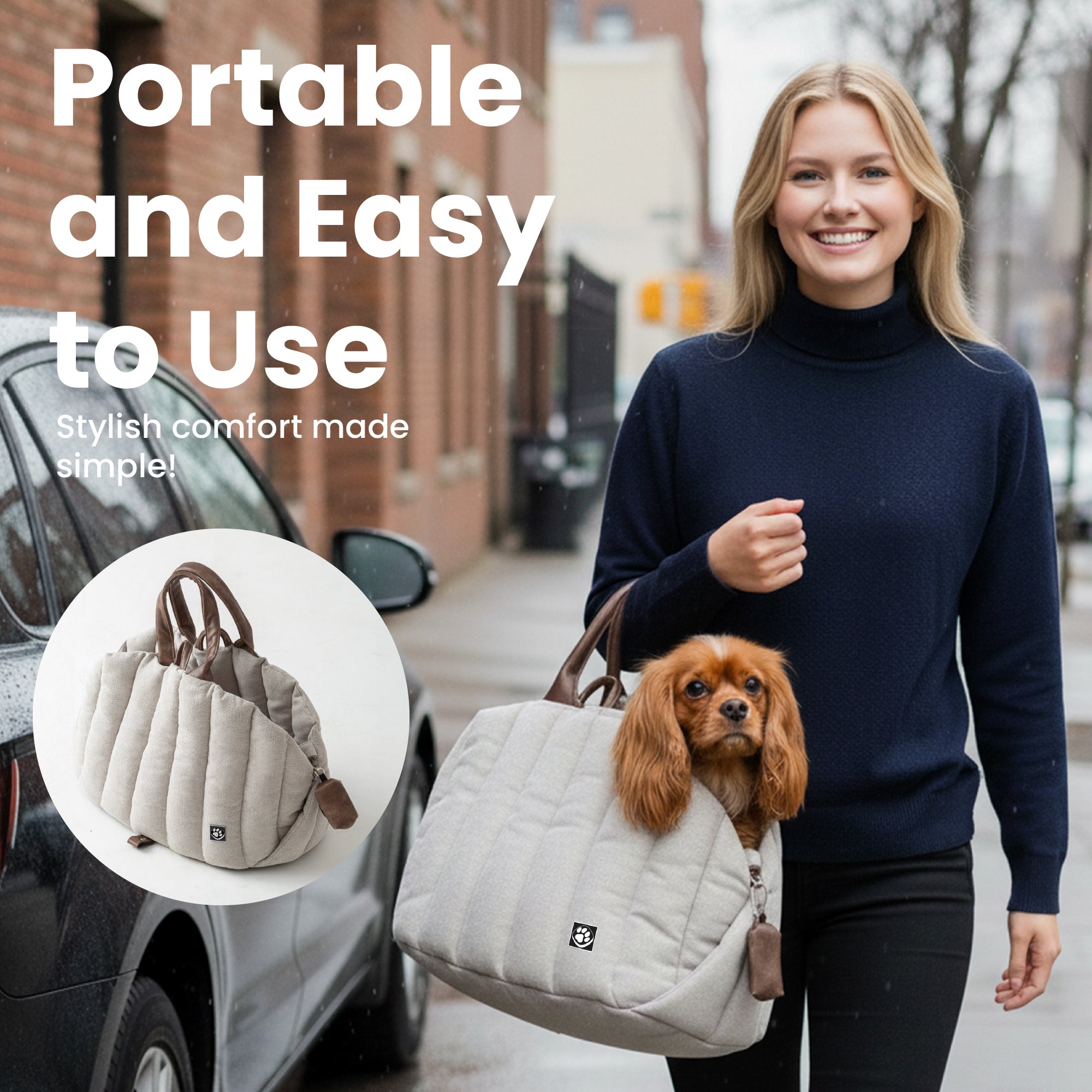PawsPik® Tote-Style 3-in-1 Pet Carrier, Travel Bed & Car Seat, Sandstone, Medium