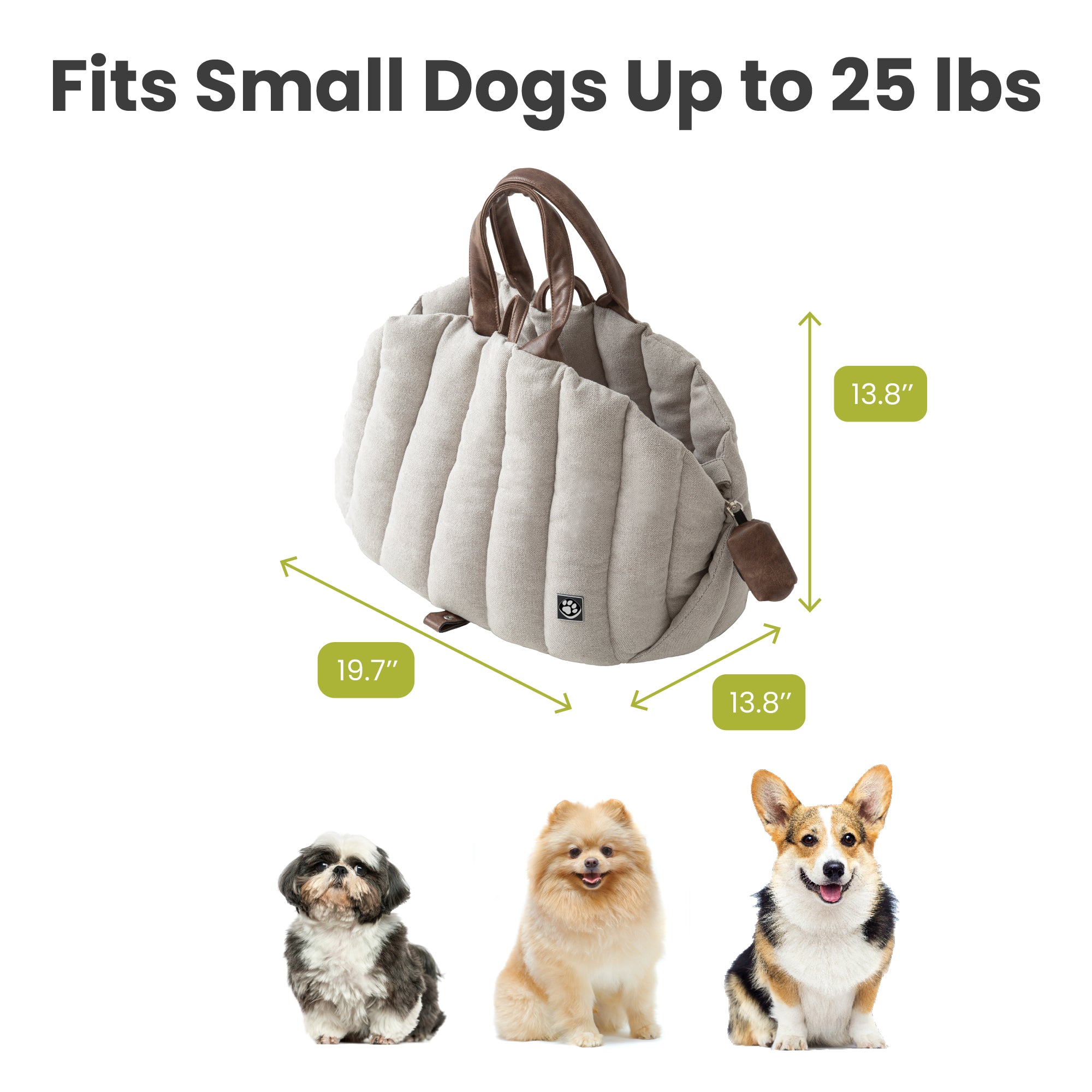 car tote travel bag PawsPik Tote-Style 3-in-1 Pet Carrier, Travel Bed & Car Seat, Sandstone, Medium