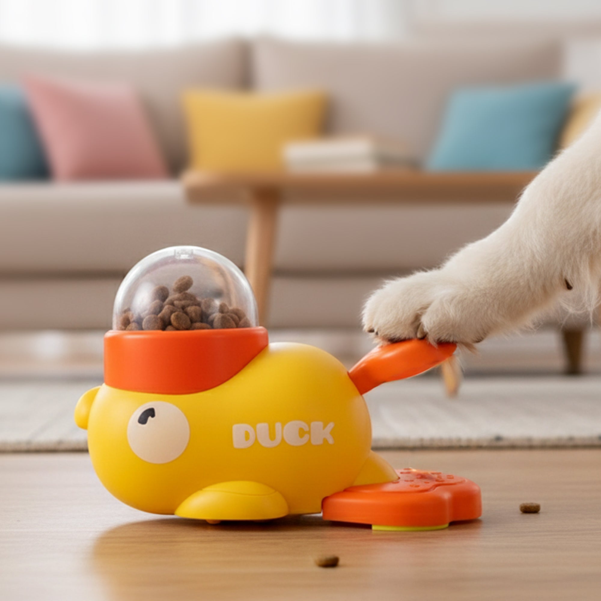 PawsPik® Happy Duck Interactive Dog Treat Dispenser Toy, Small, Yellow