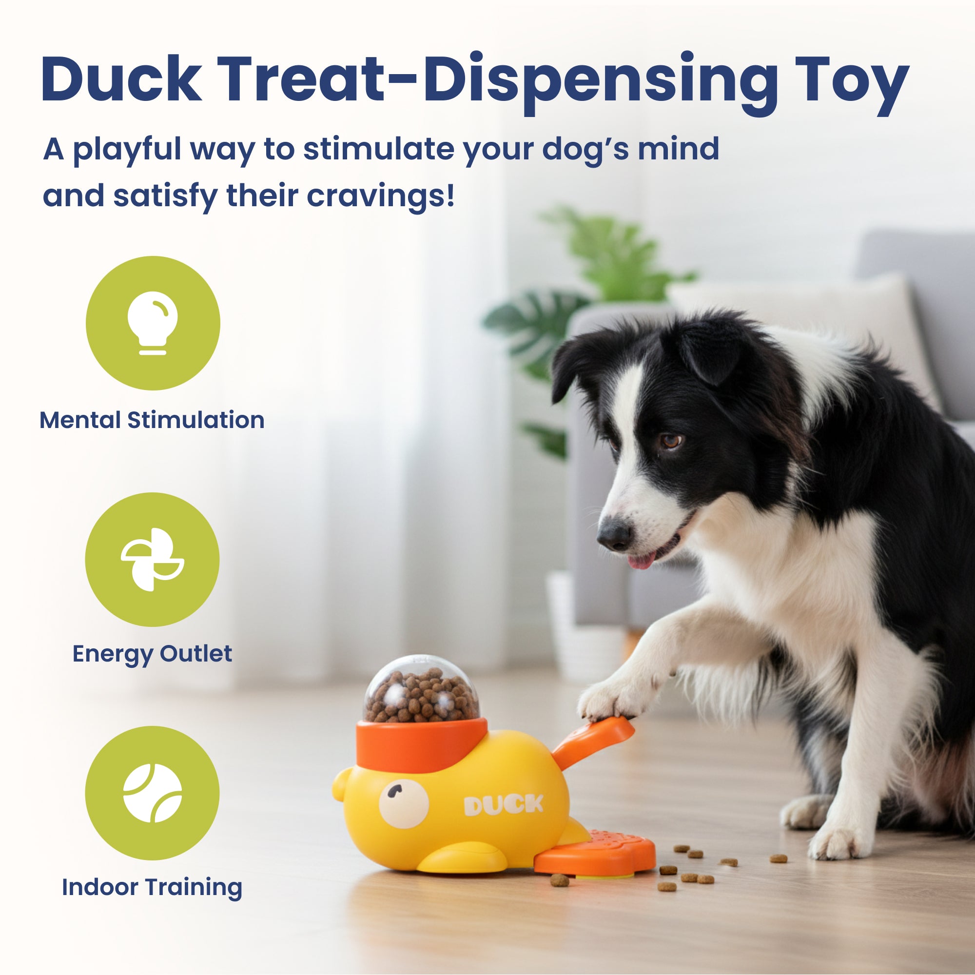 PawsPik® Happy Duck Interactive Dog Treat Dispenser Toy, Small, Yellow