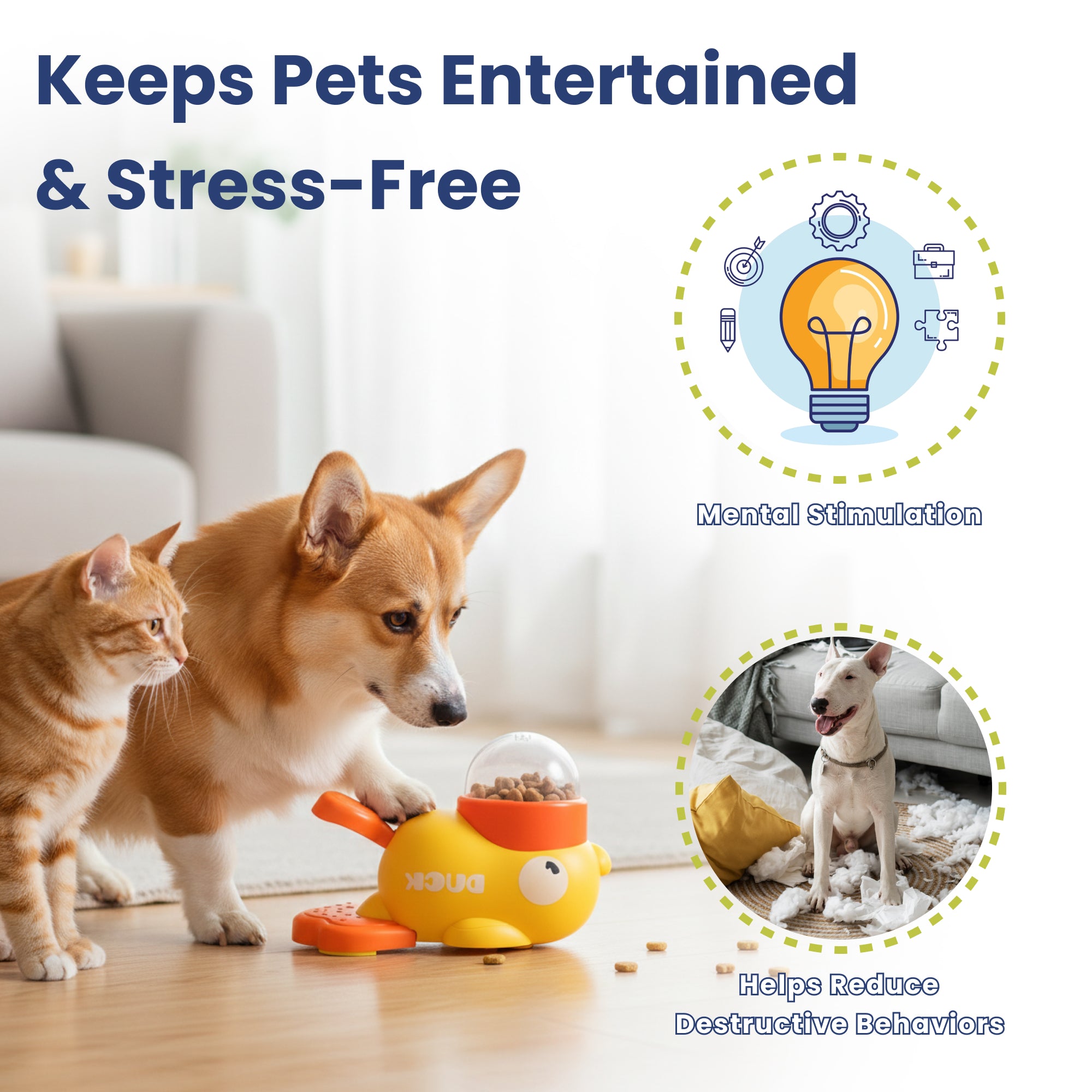 PawsPik® Happy Duck Interactive Dog Treat Dispenser Toy, Small, Yellow