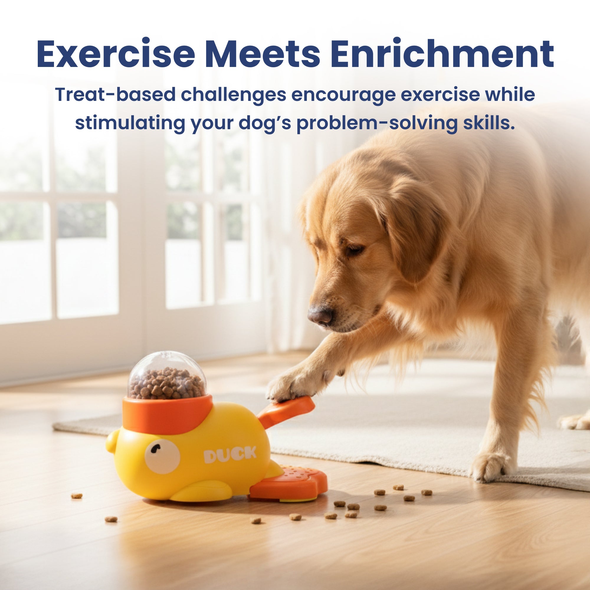 PawsPik® Happy Duck Interactive Dog Treat Dispenser Toy, Small, Yellow