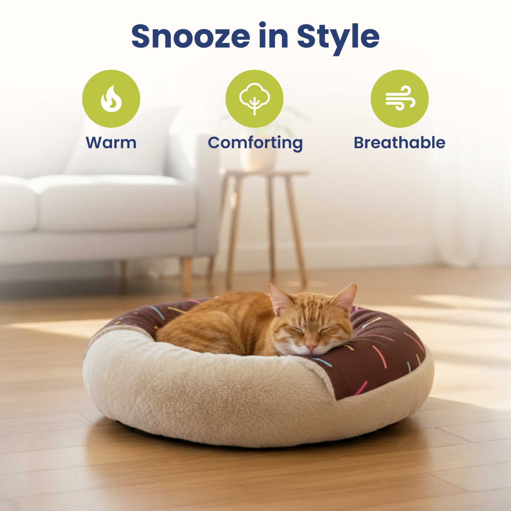 PawsPik® Orthopedic Memory Foam Donut-Themed Plush Bolster Cat & Dog Bed & Removable Cover, Medium