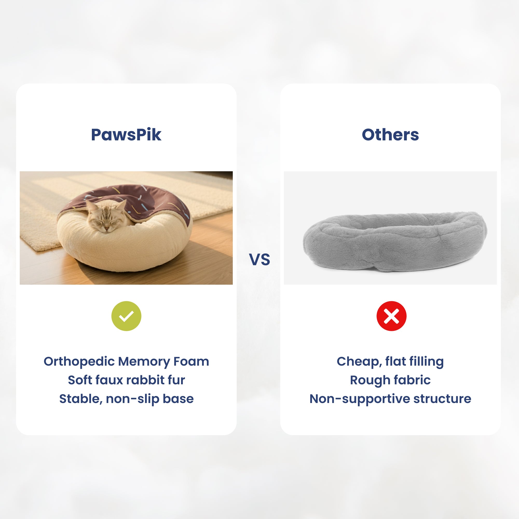 PawsPik® Orthopedic Memory Foam Donut-Themed Plush Bolster Cat & Dog Bed & Removable Cover, Medium