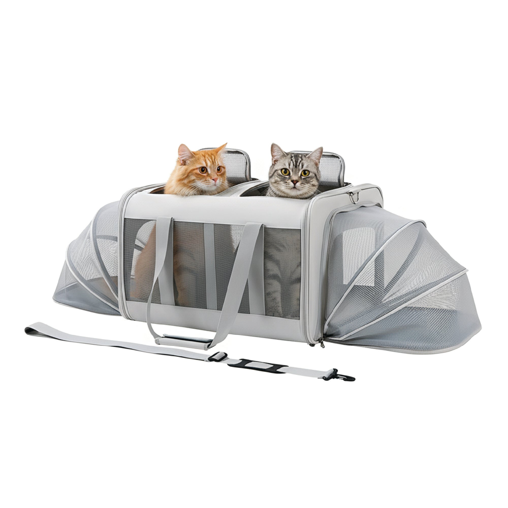 PawsPik® Portable Dual-Pet Dog & Cat Carrier, Light Gray