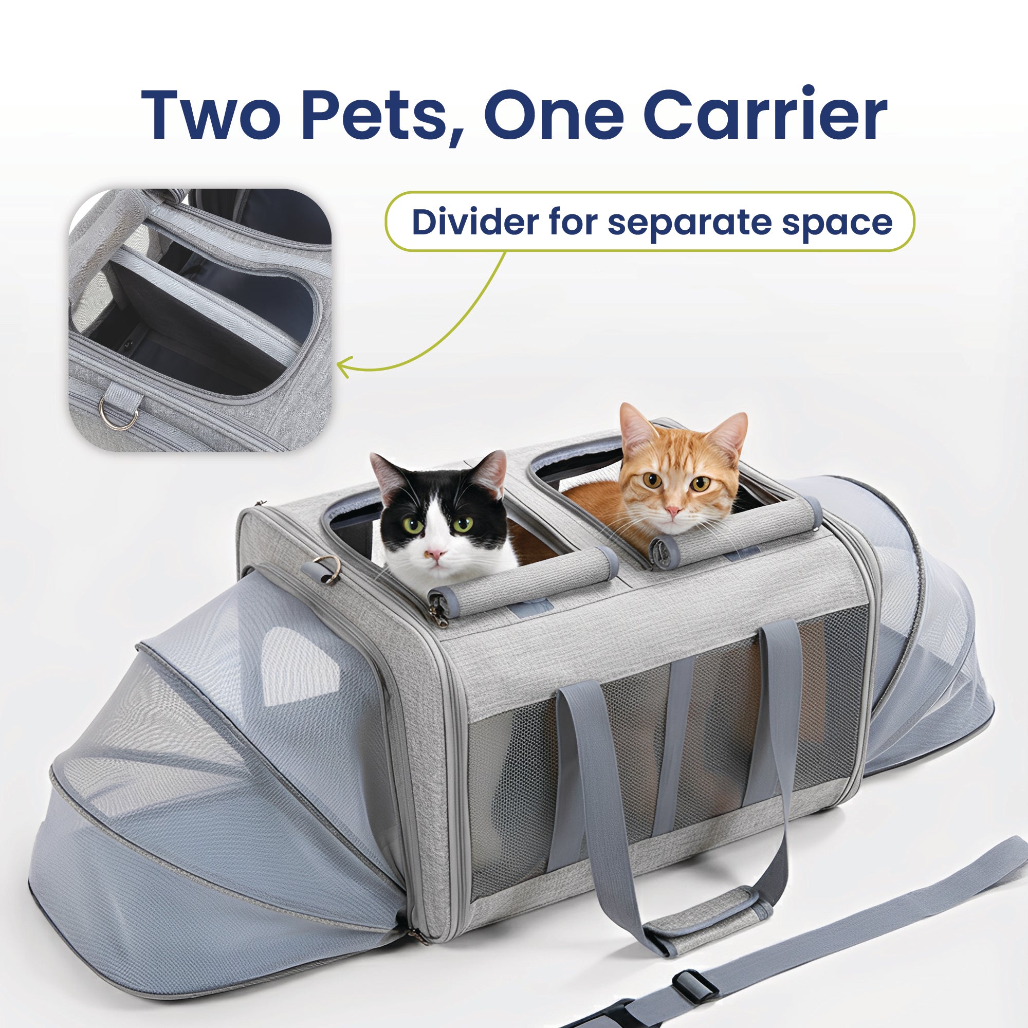 PawsPik® Portable Dual-Pet Dog & Cat Carrier, Light Gray