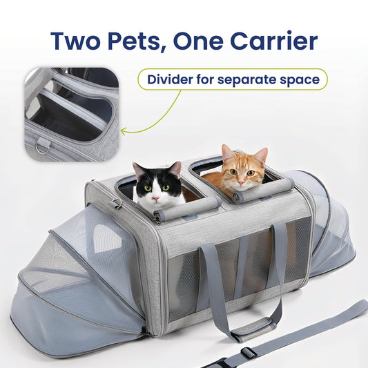 PawsPik® Portable Dual-Pet Dog & Cat Carrier, Light Gray