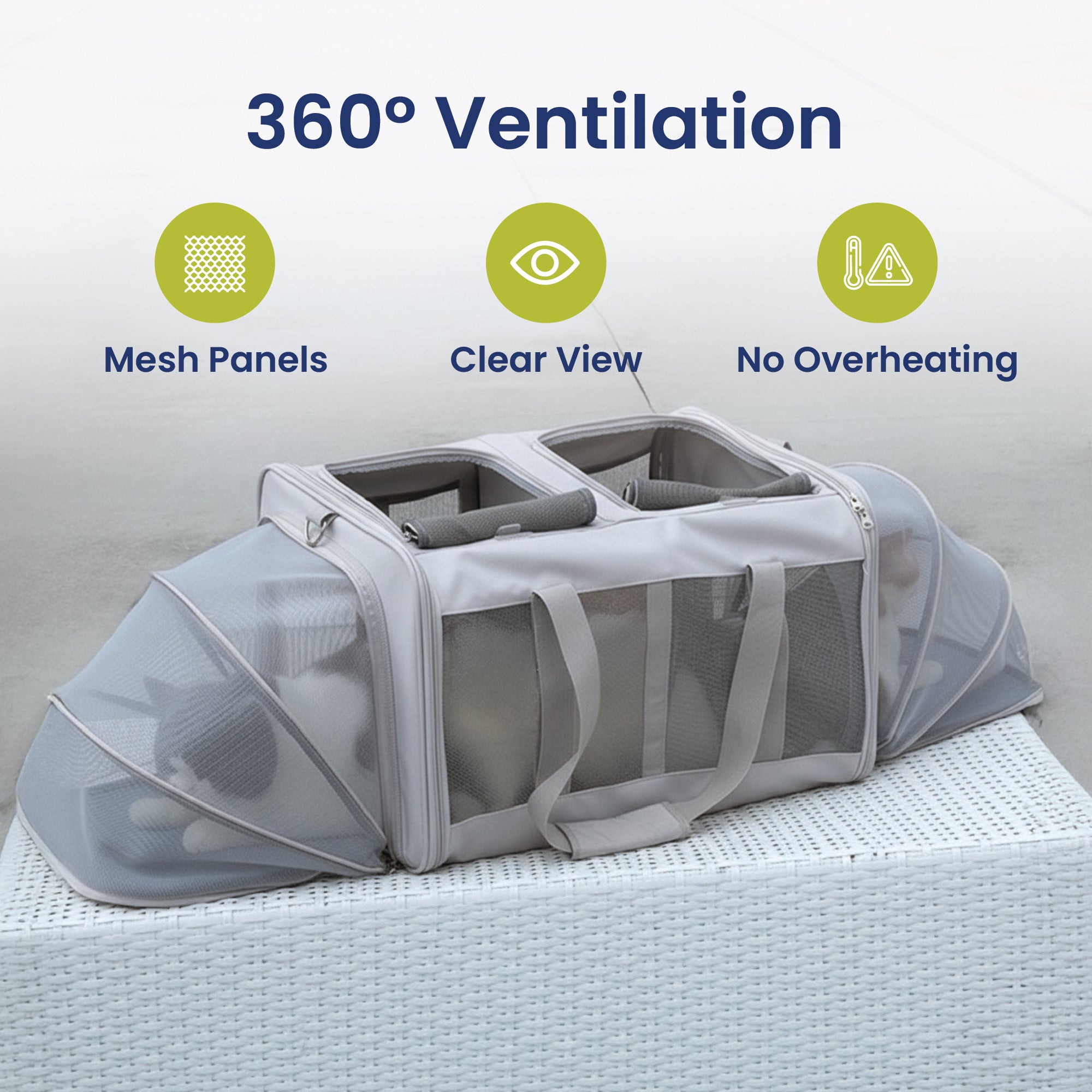 PawsPik® Portable Dual-Pet Dog & Cat Carrier, Light Gray