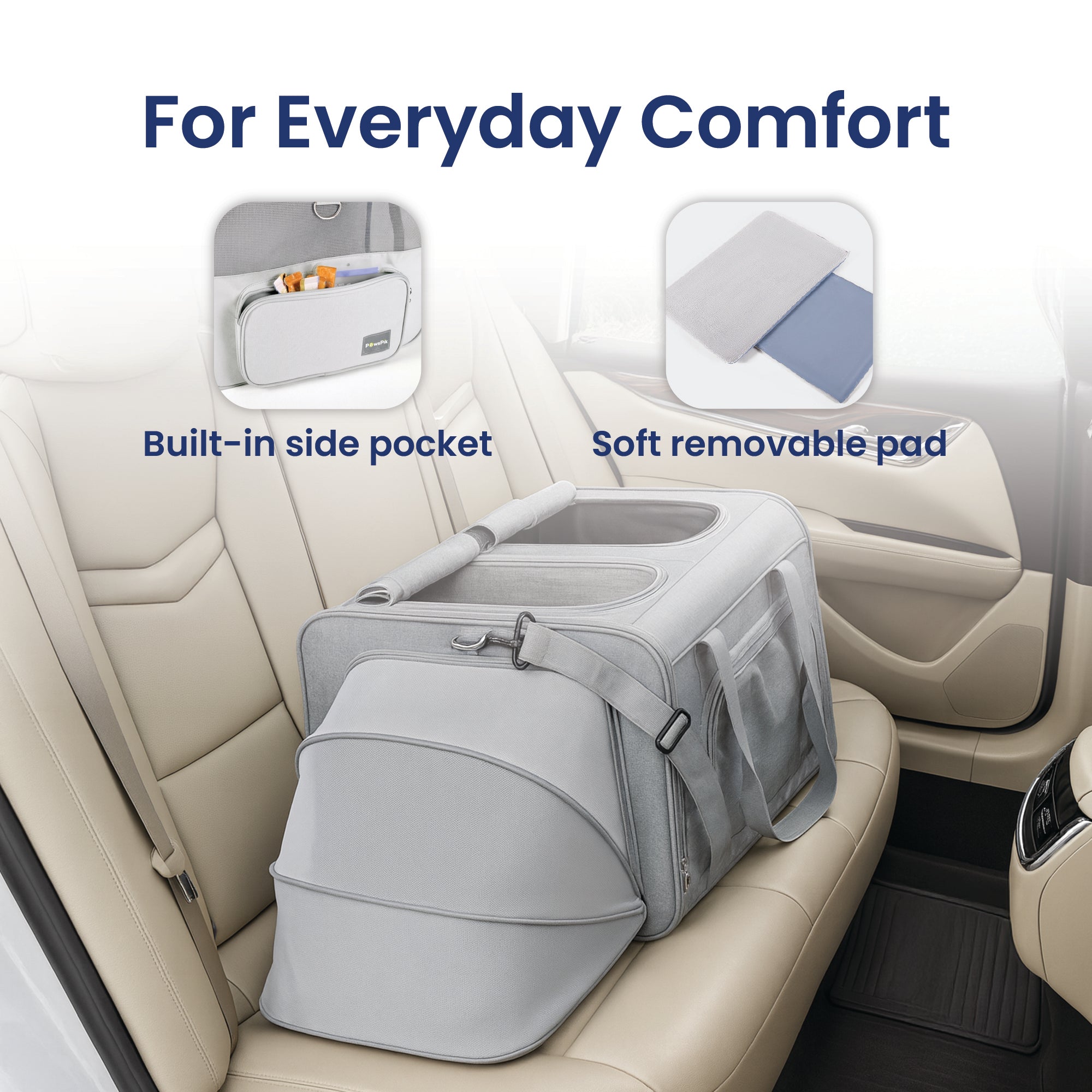 PawsPik® Portable Dual-Pet Dog & Cat Carrier, Light Gray