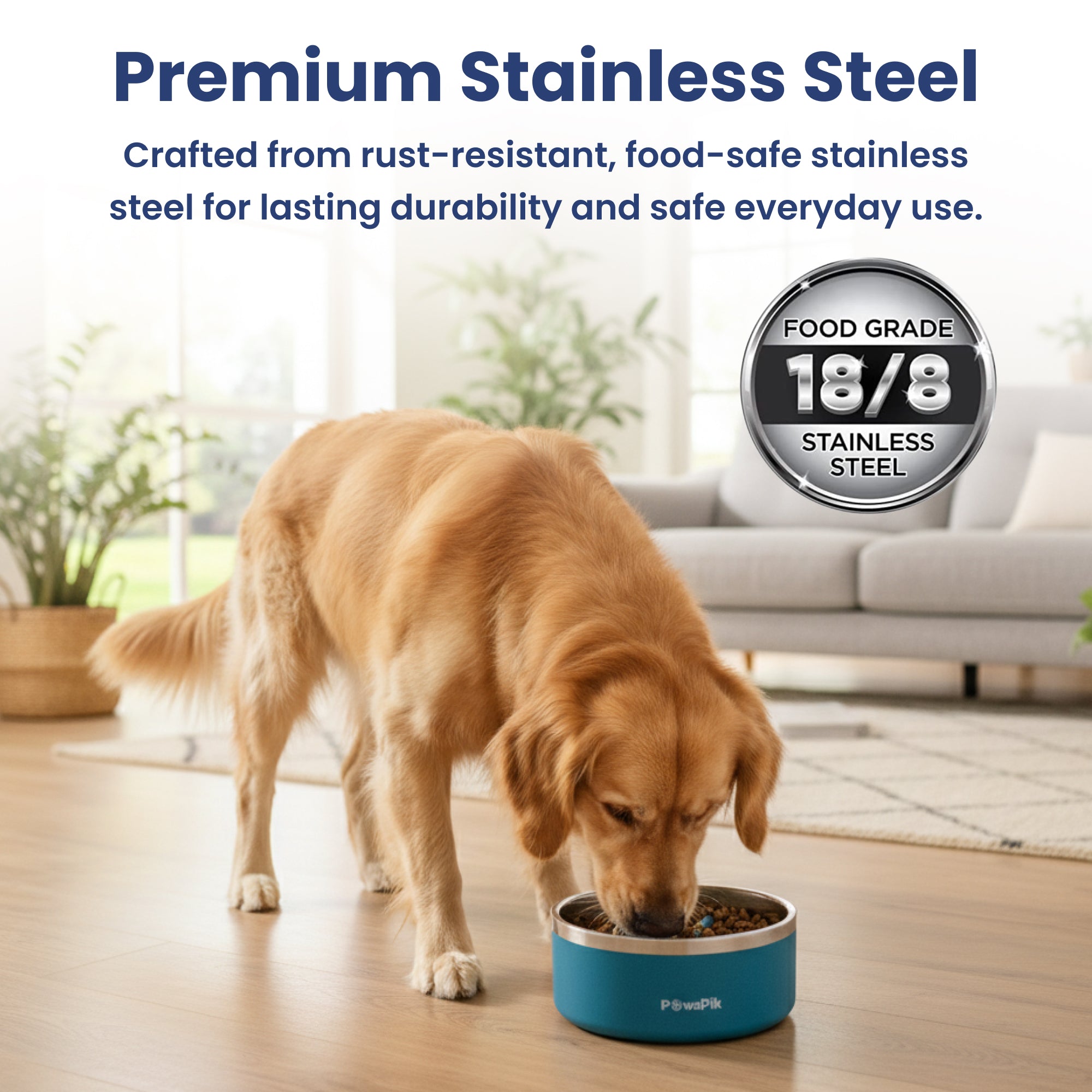 PawsPik® Stainless Steel Double Wall Slow-Feed Puzzle Dog Bowl, 64 oz