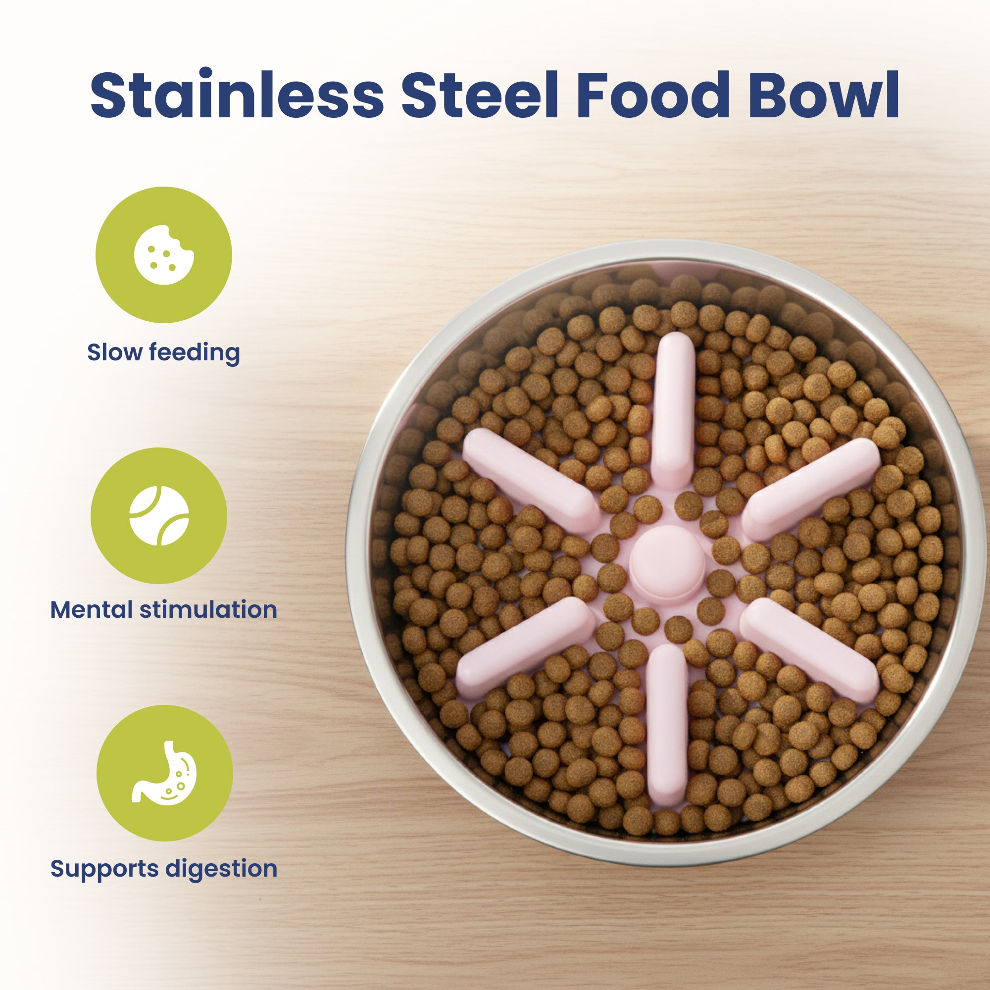 PawsPik® Stainless Steel Double Wall Slow-Feed Puzzle Dog Bowl, 64 oz