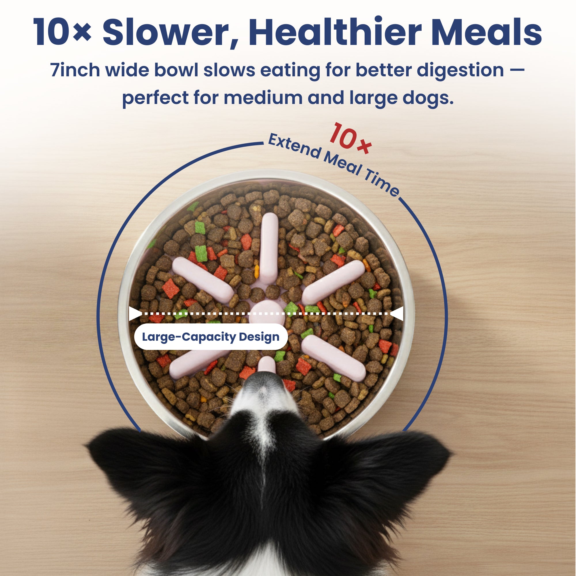 PawsPik® Stainless Steel Double Wall Slow-Feed Puzzle Dog Bowl, 64 oz