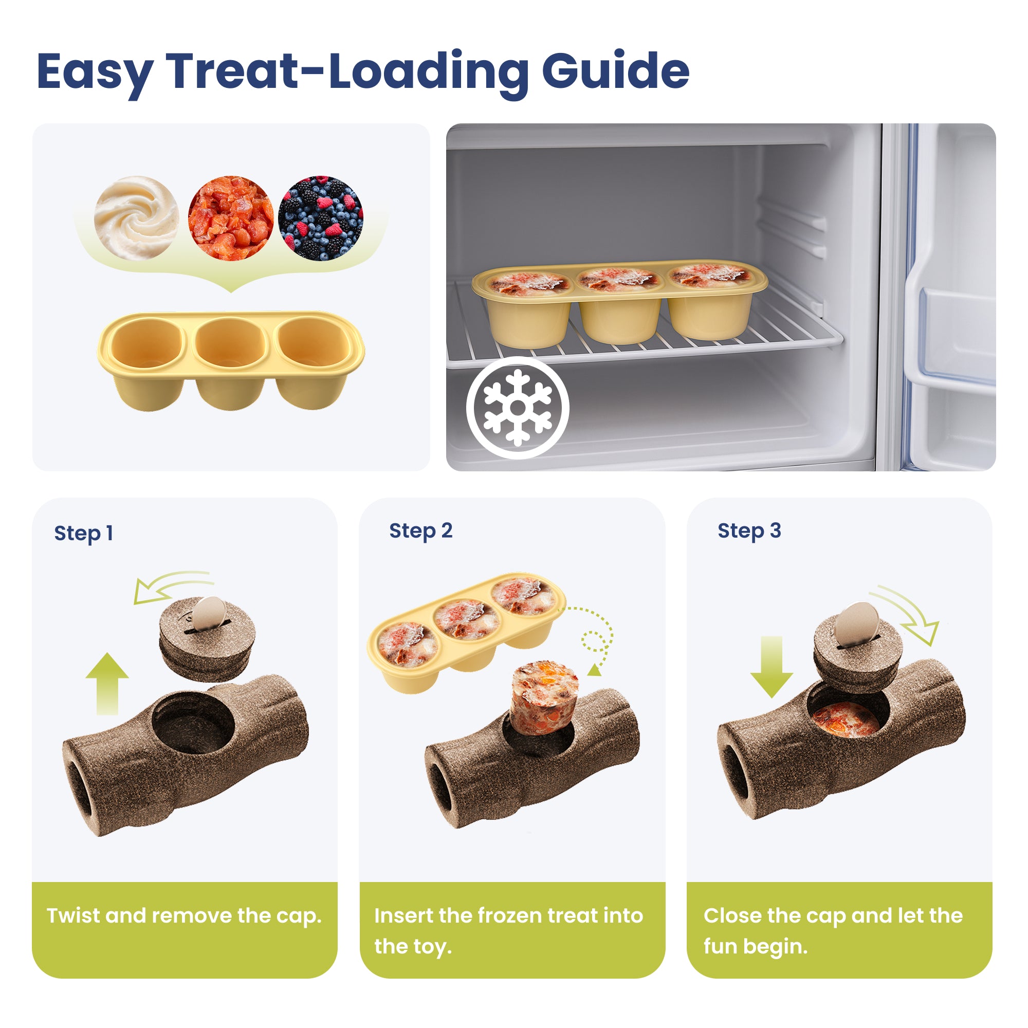 PawsPik 3-in-1 Tree-Stump Interactive Frozen Dog Treat Toy, Brown, Small