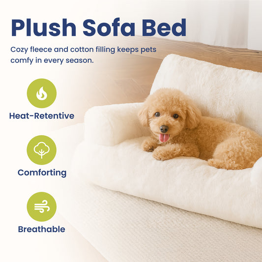 A plush dog sofa bed with cozy fleece and cotton filling, designed to keep pets comfortable in all seasons.