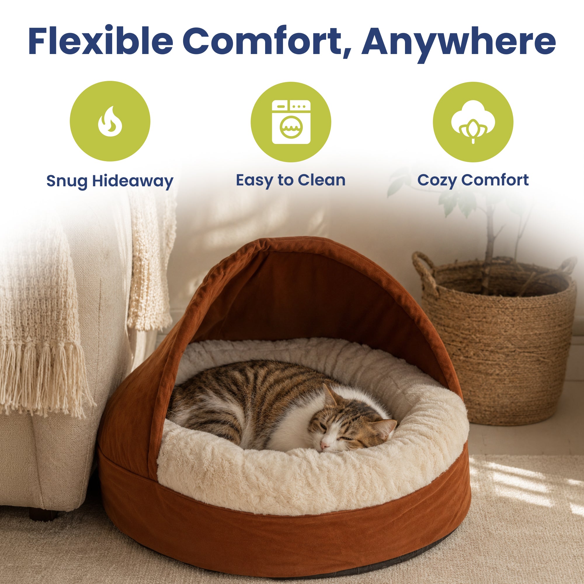 PawsPik® Hooded Bolster Dog Bed with Removable Cover & Plush Cushion