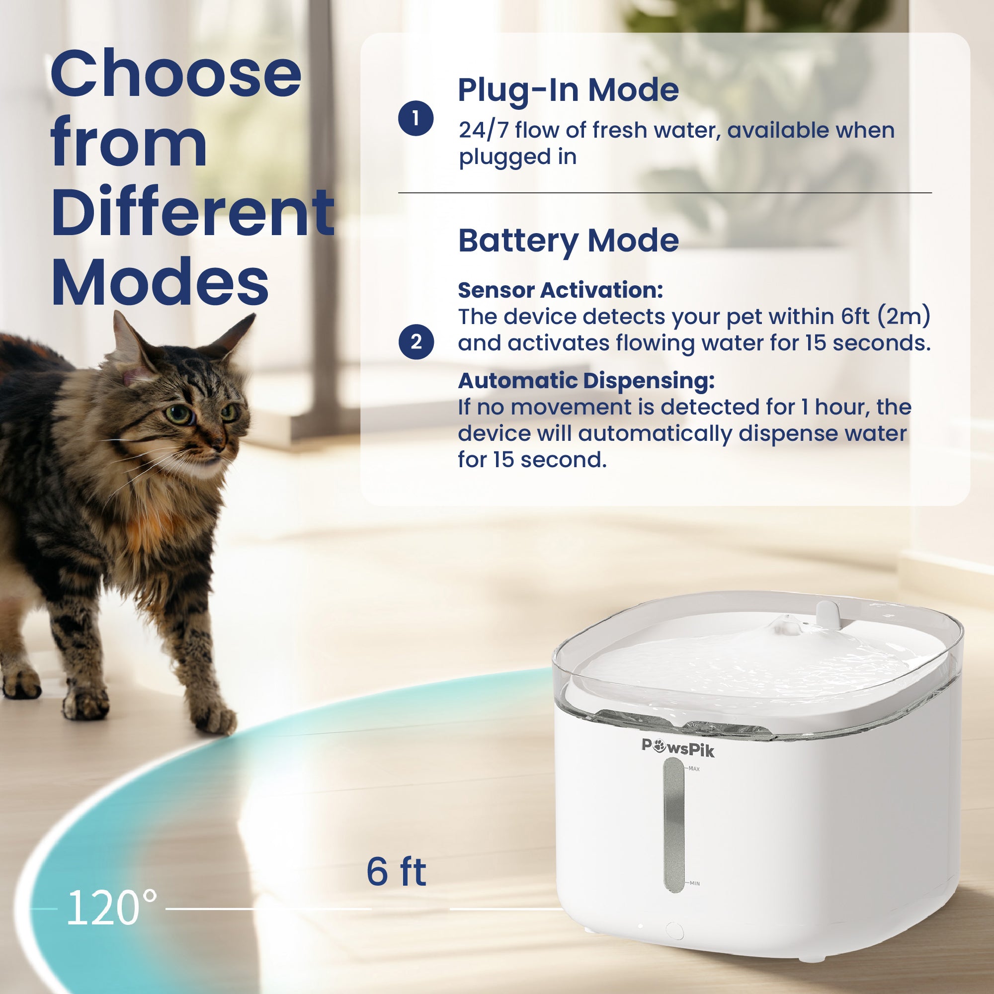 PawsPik® NOVA-01 Wireless Waterpower Separation Rechargeable Dog & Cat Water Fountain