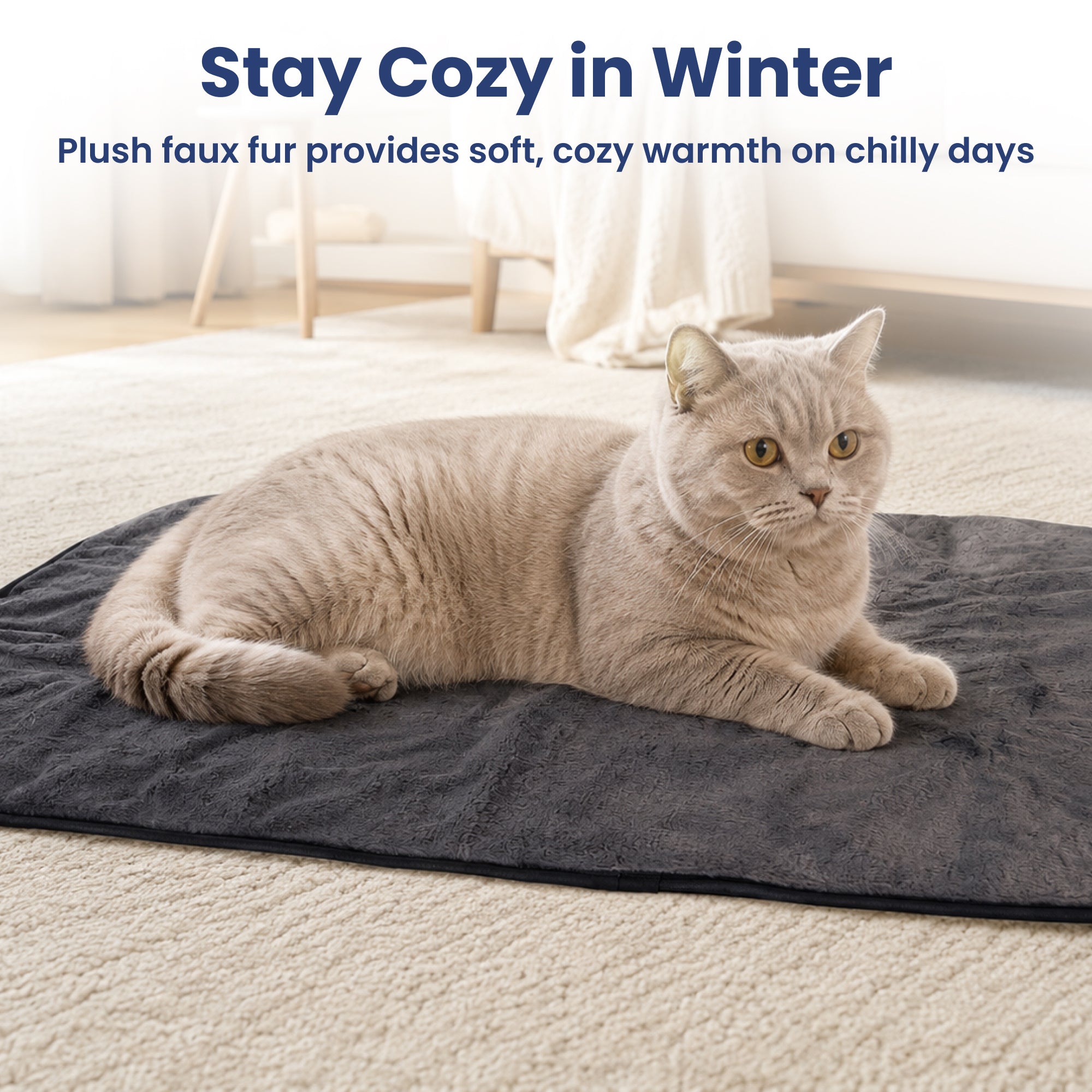 PawsPik® Dual-Comfort Reversible Cooling & Warming Faux Fur Dog Blanket, Grey