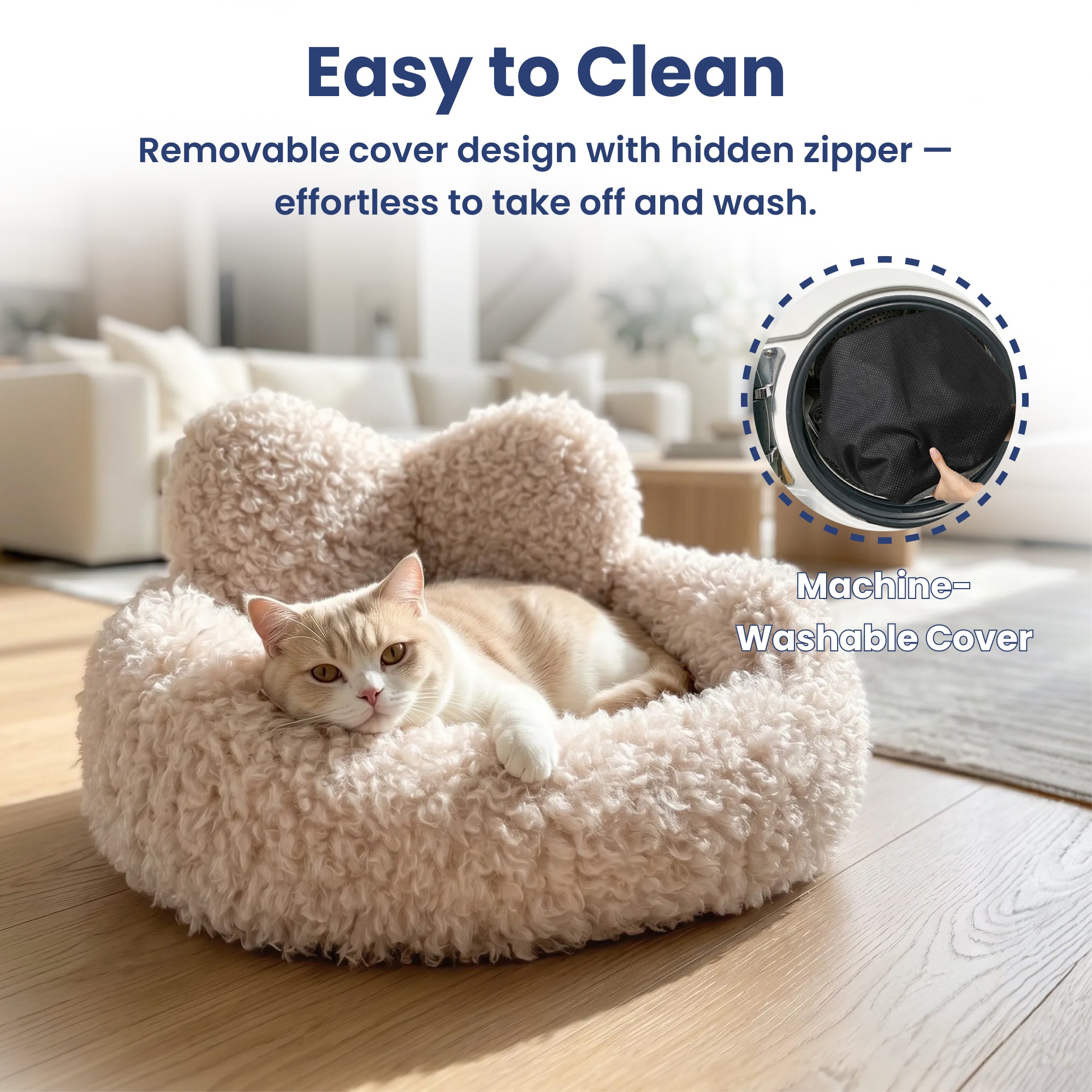 PawsPik® Heart-Shaped Plush Comfort Bolster Dog & Cat Bed with Removable Cover