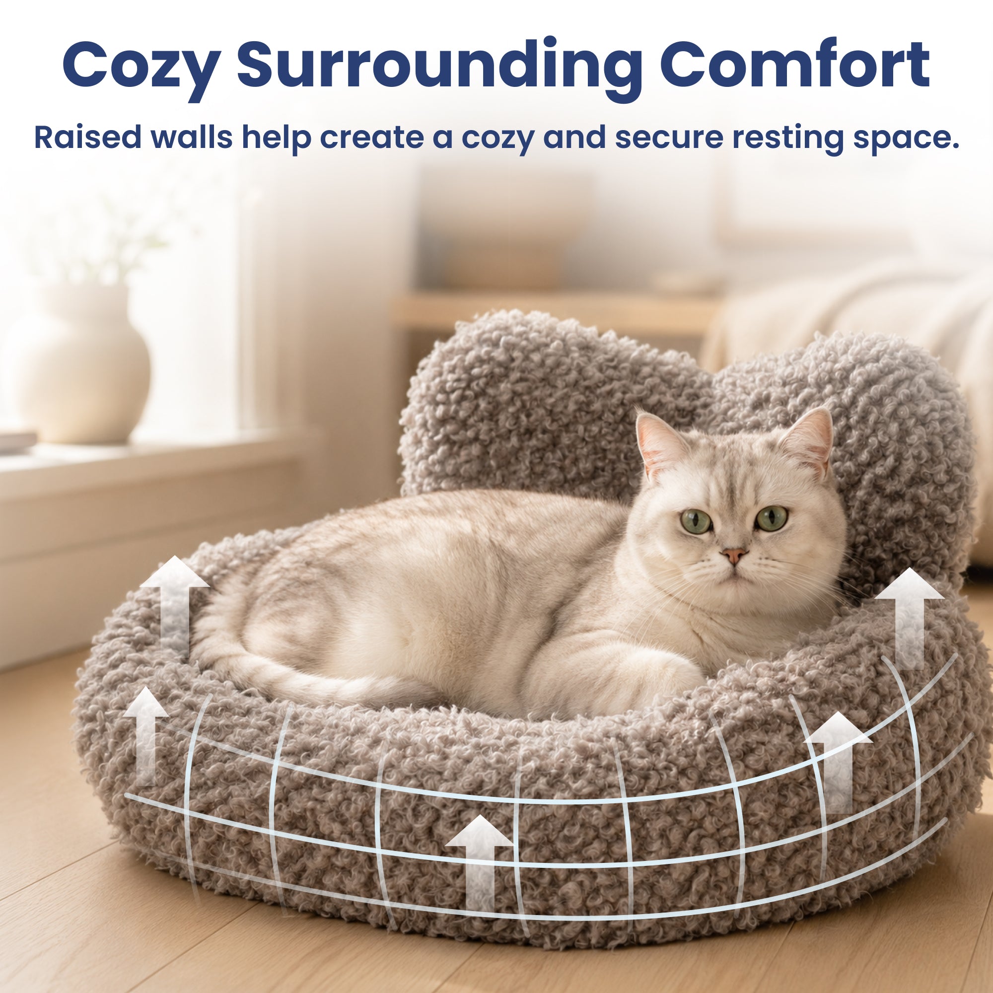 PawsPik® Heart-Shaped Plush Comfort Bolster Dog & Cat Bed with Removable Cover