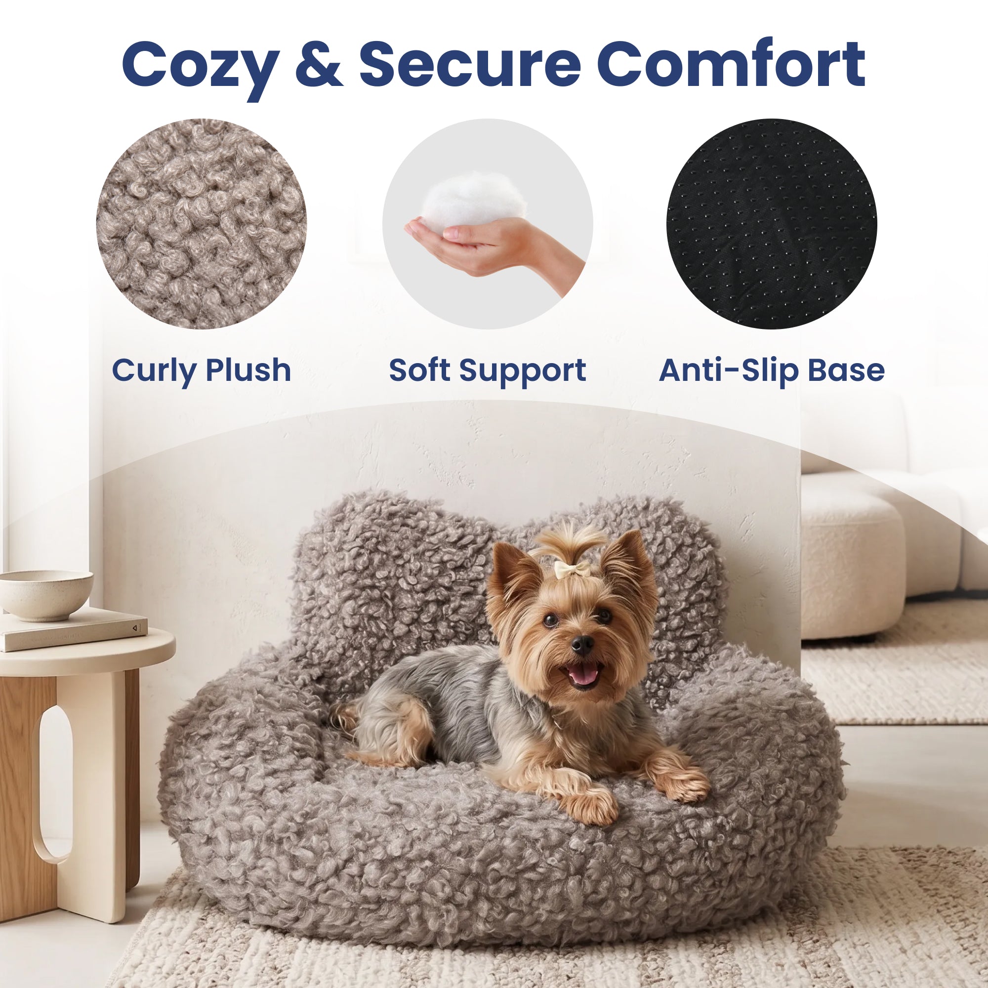 PawsPik® Heart-Shaped Plush Comfort Bolster Dog & Cat Bed with Removable Cover