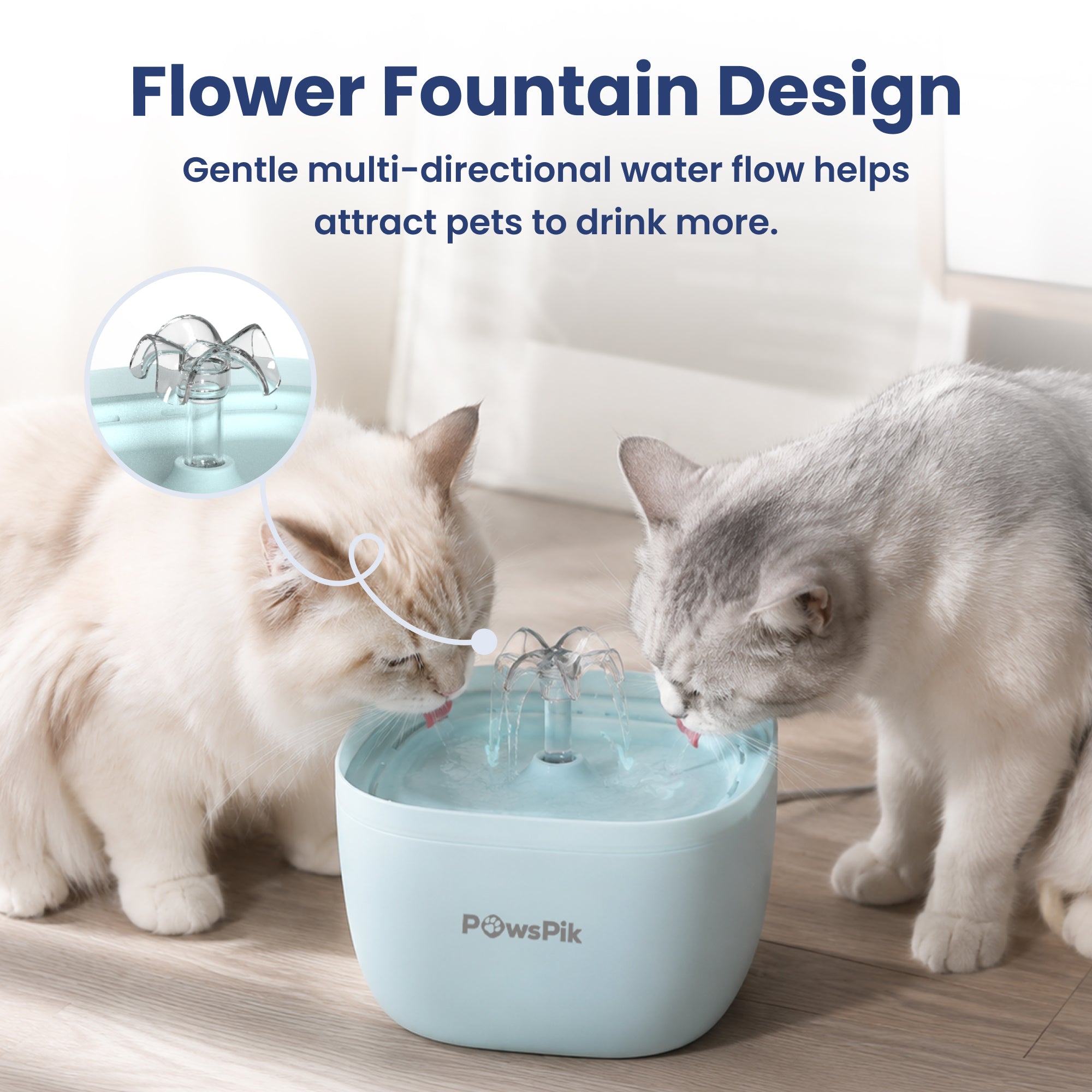 PawsPik® PURE-01 Automatic Plastic Cat Water Fountain, White