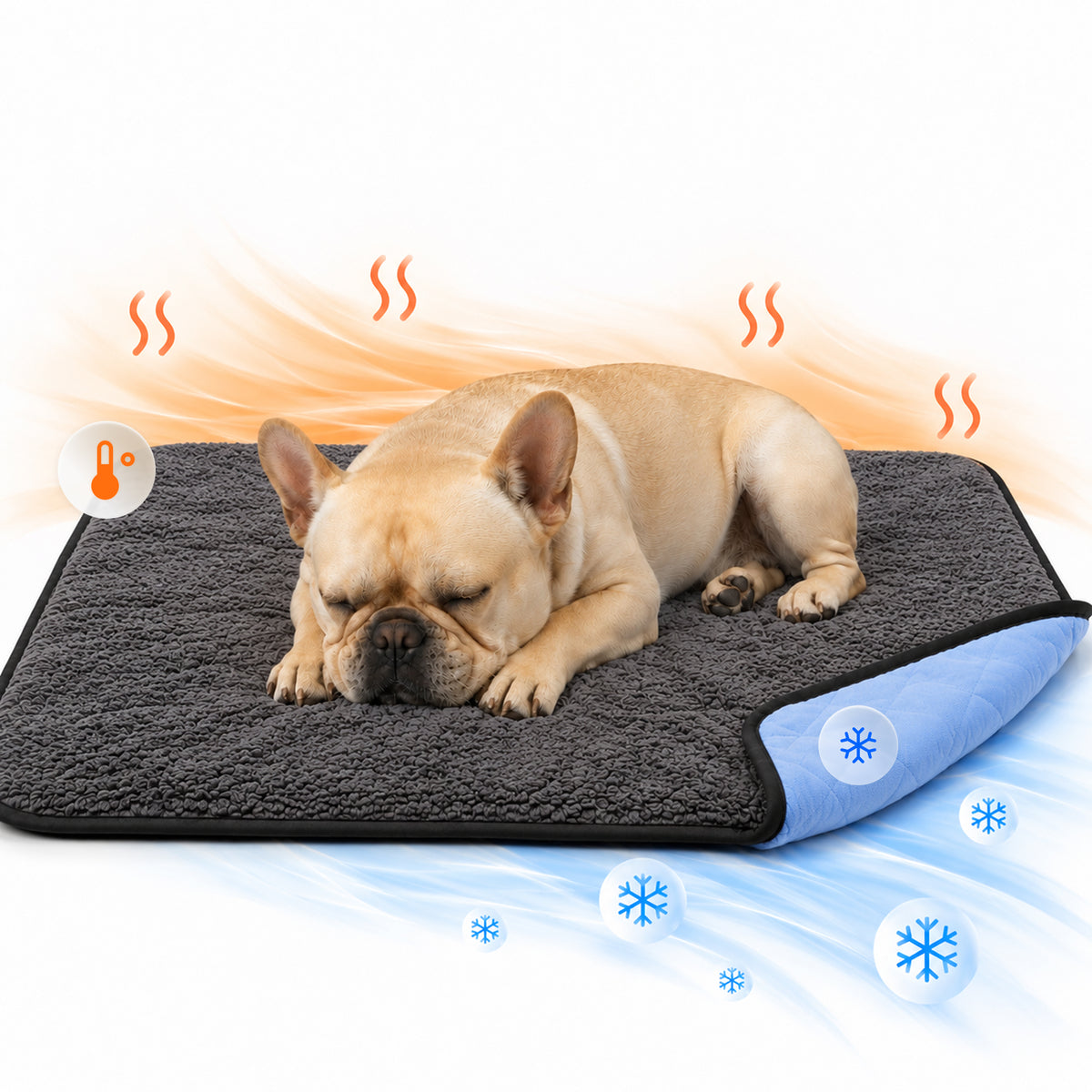 PawsPik® Dual-Comfort Reversible Cooling & Warming Faux Fur Dog Blanket, Grey