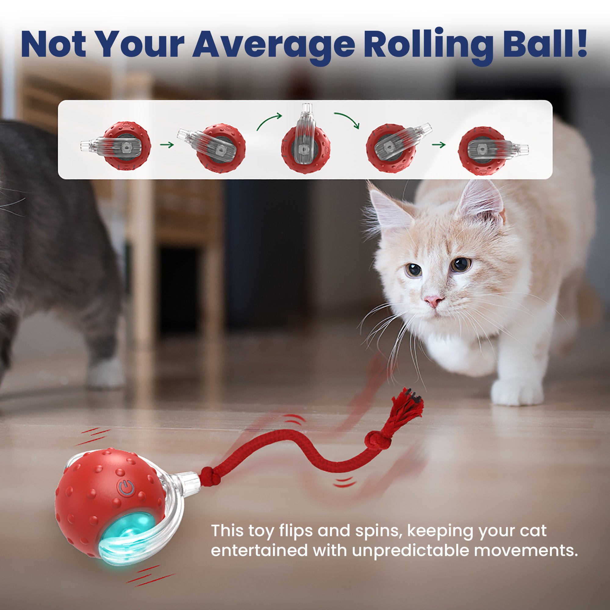 PawsPik® Chirp & Chase Motion Activated Cat Ball with LED Lights, Red