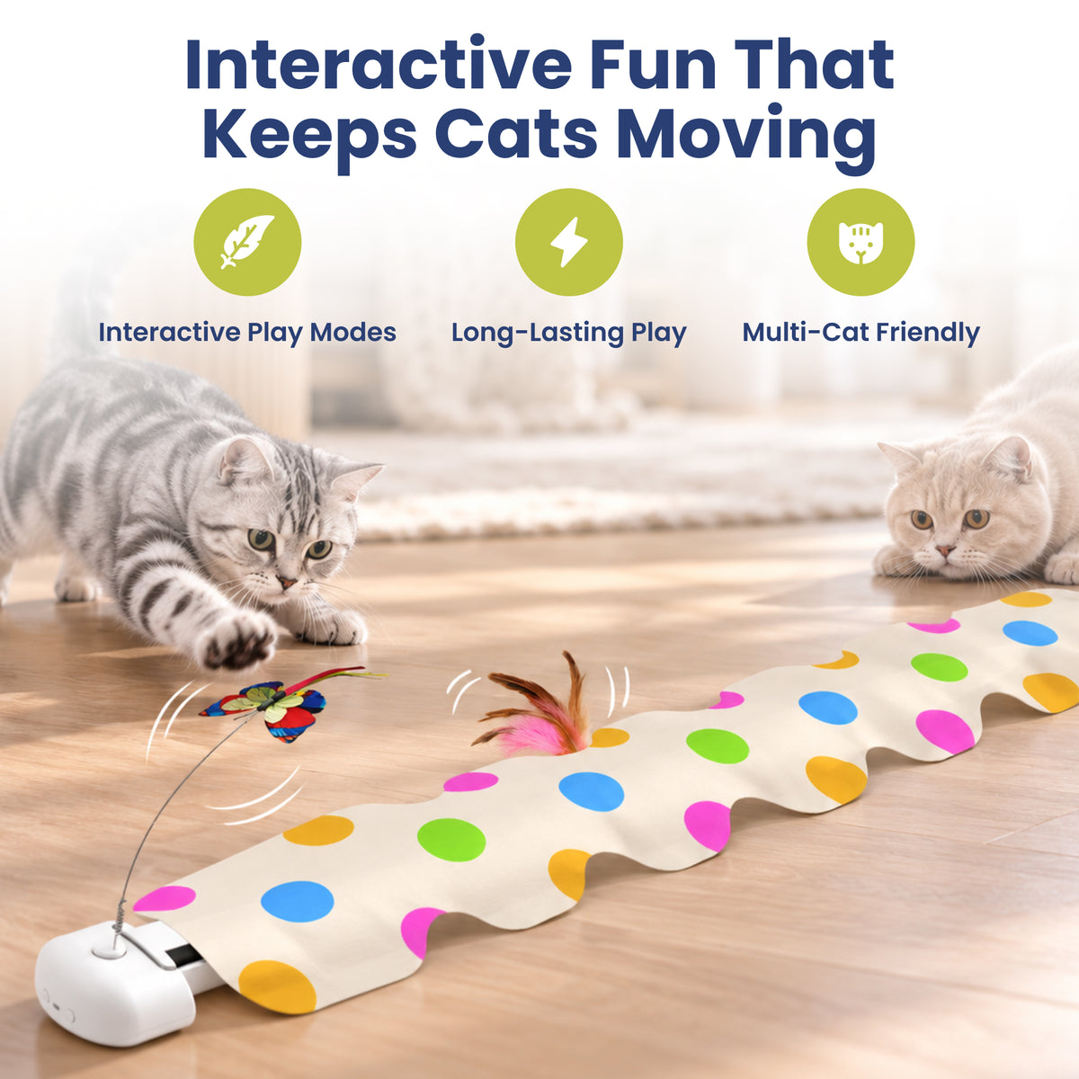 PawsPik® Feather Mat Butterfly Spinner Electronic Hide & Seek Cat Toy, White