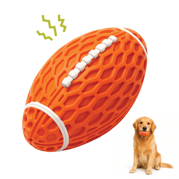 PawsPik® Football Natural Rubber Stuffing-Free Teething Tough Chew Dog Toy, Orange