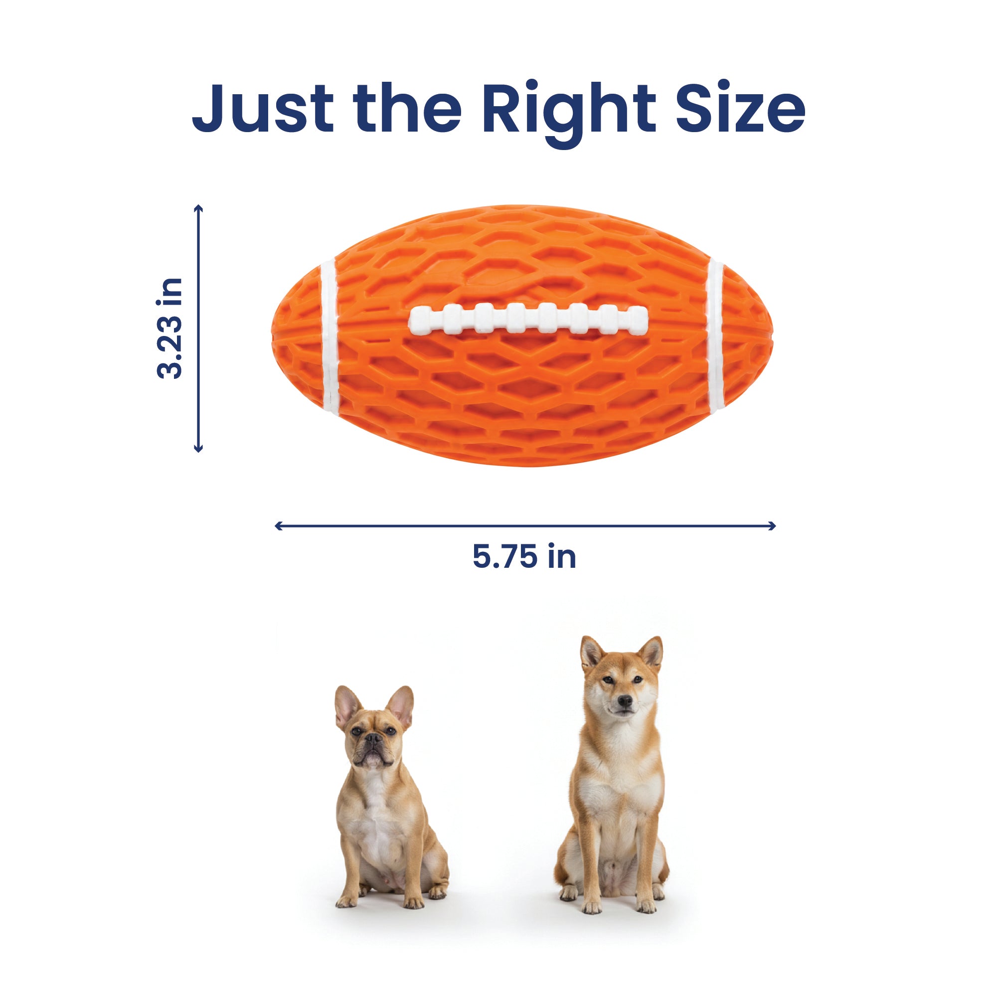 PawsPik® Football Natural Rubber Stuffing-Free Teething Tough Chew Dog Toy, Orange