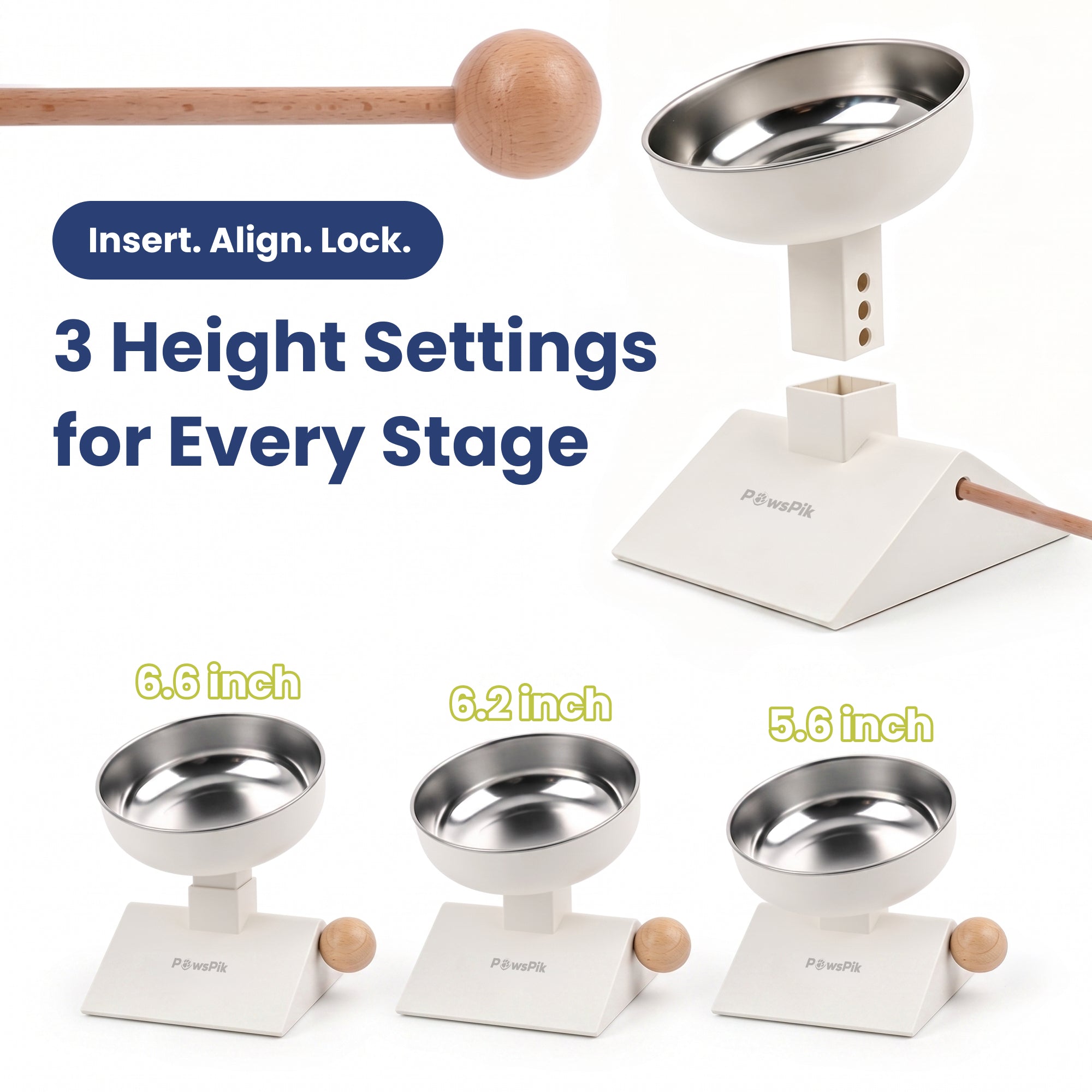 PawsPik® Adjustable Angle & Height Elevated Stainless Steel Dog Bowl