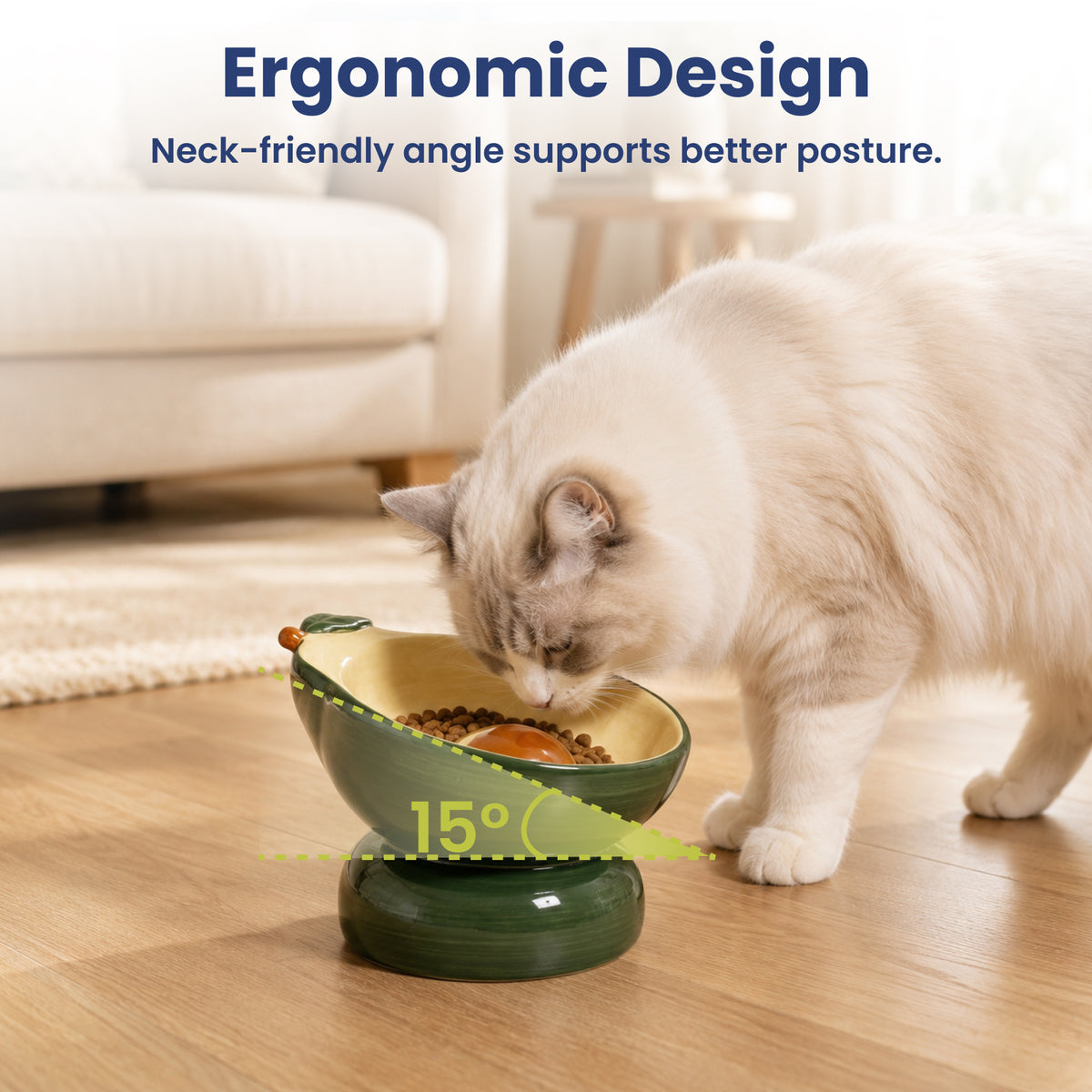 PawsPik® Fresh Picks Holiday Collection Elevated Ceramic Cat Bowl, Avocado, 8-oz