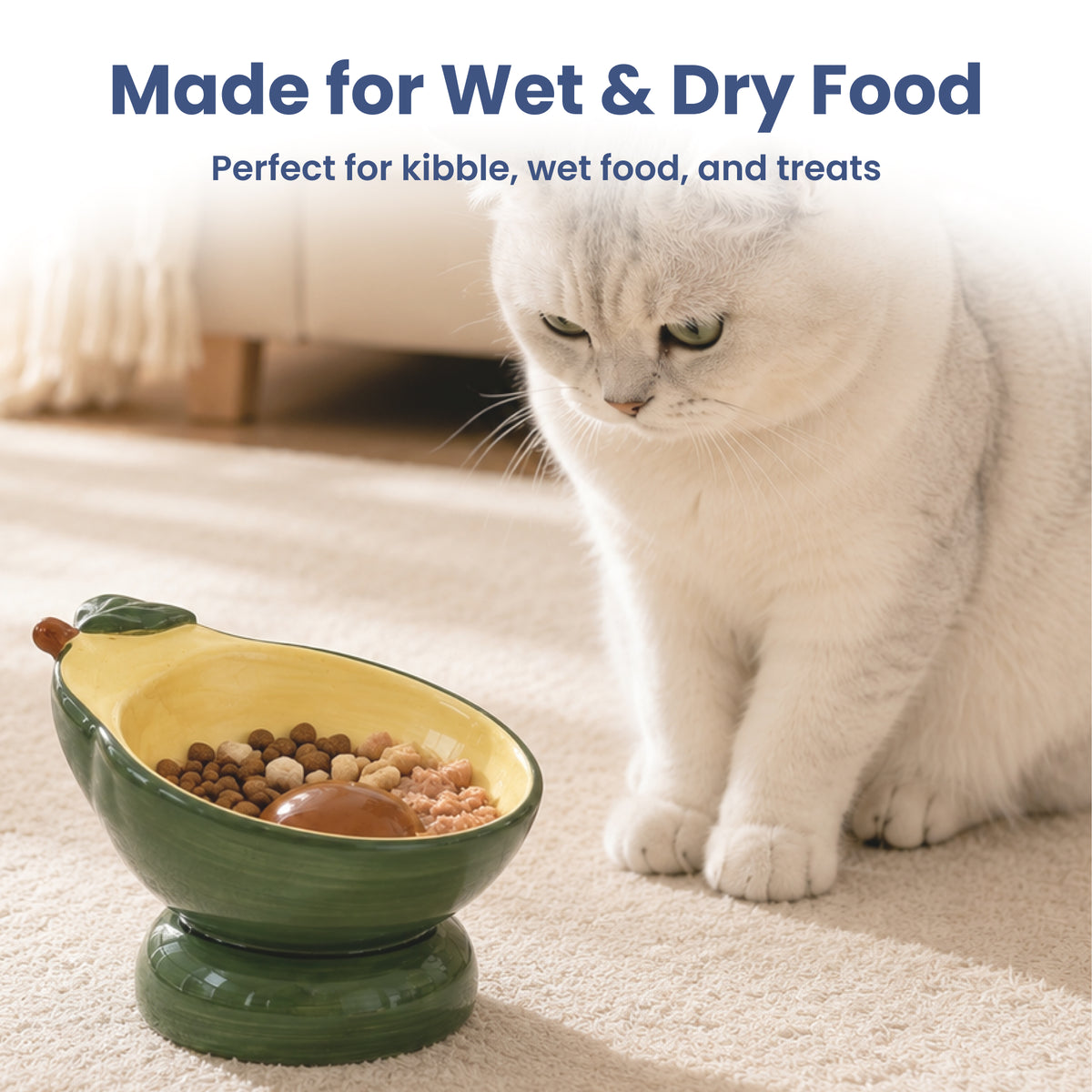 PawsPik® Fresh Picks Holiday Collection Elevated Ceramic Cat Bowl, Avocado, 8-oz