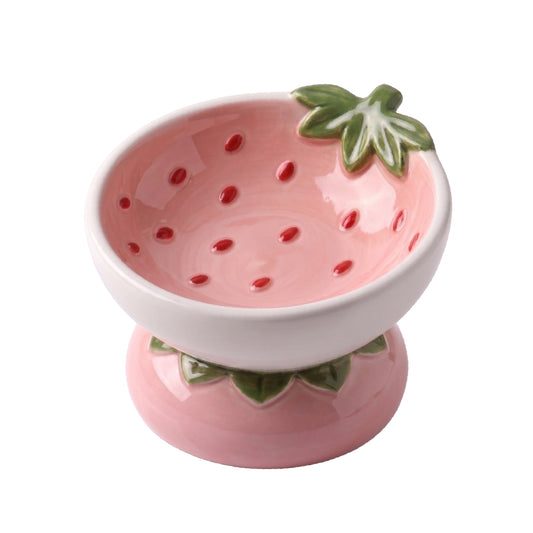 PawsPik® Fresh Picks Holiday Collection Elevated Ceramic Cat Bowl, Strawberry, 8-oz