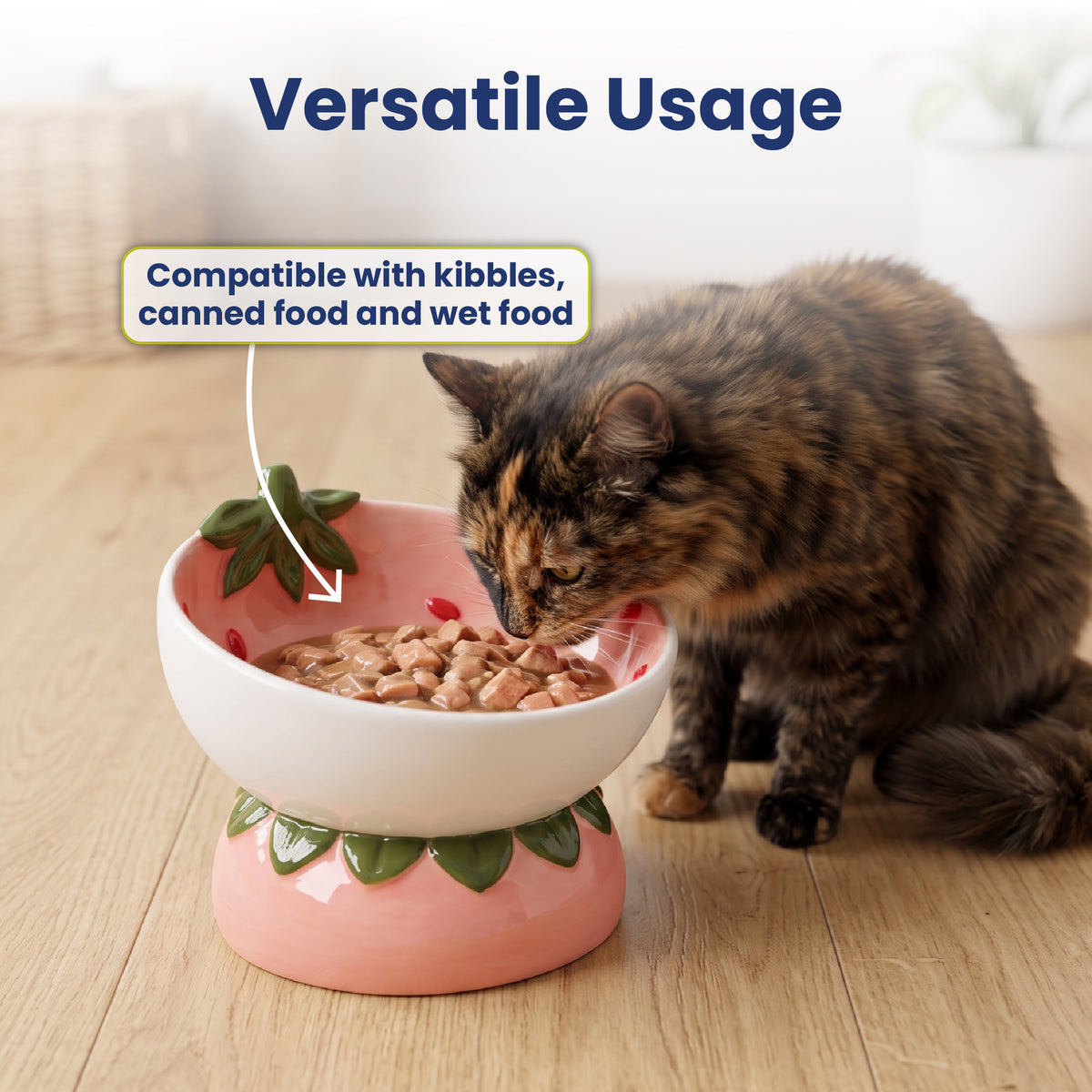 PawsPik® Fresh Picks Holiday Collection Elevated Ceramic Cat Bowl, Strawberry, 8-oz