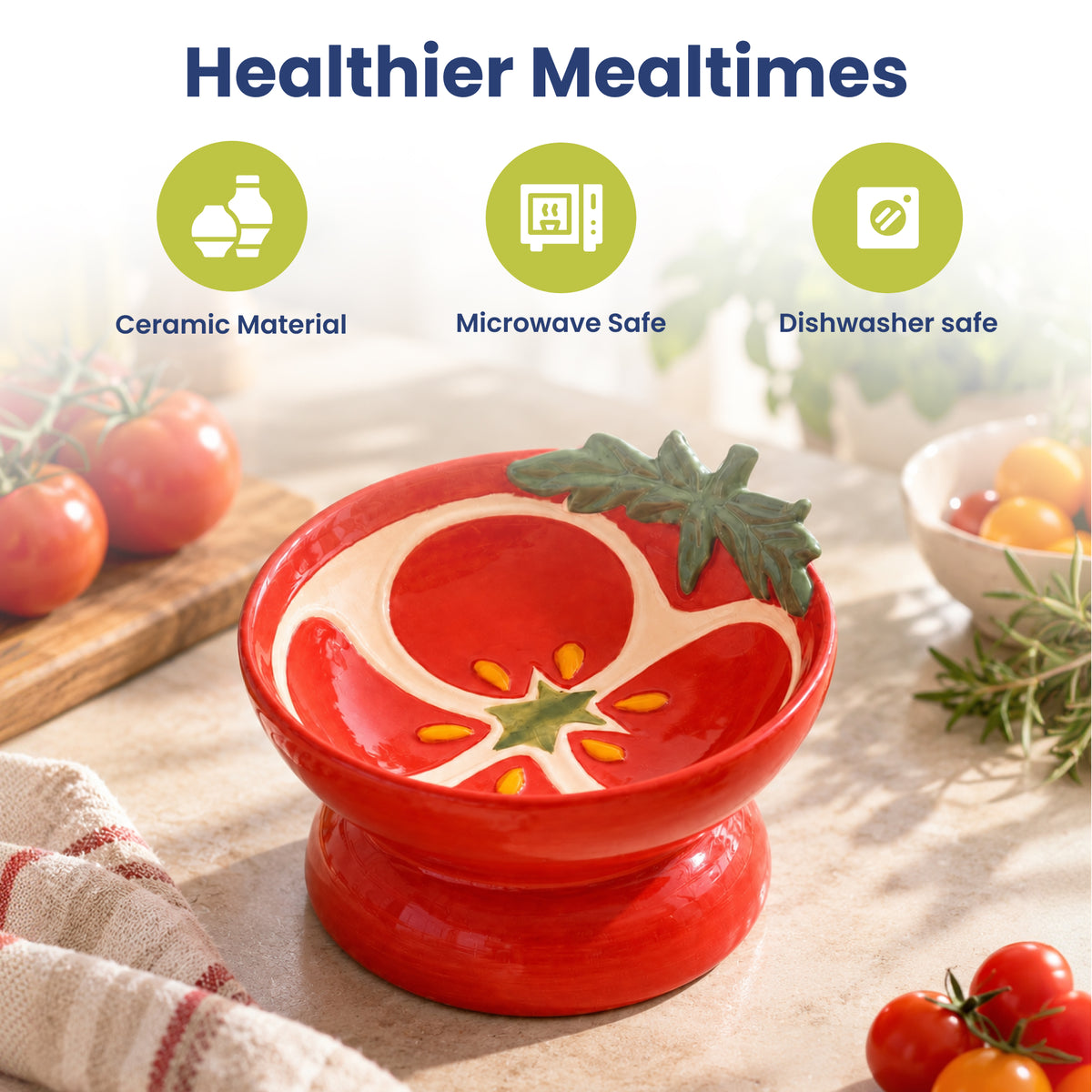PawsPik®  Fresh Picks Holiday Collection Elevated Ceramic Cat Bowl, Tomato, 8-oz