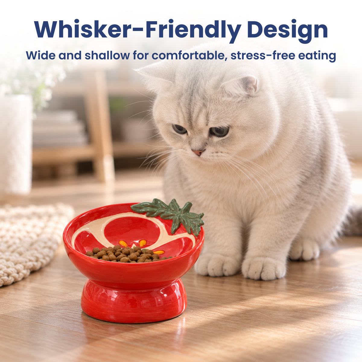 PawsPik®  Fresh Picks Holiday Collection Elevated Ceramic Cat Bowl, Tomato, 8-oz