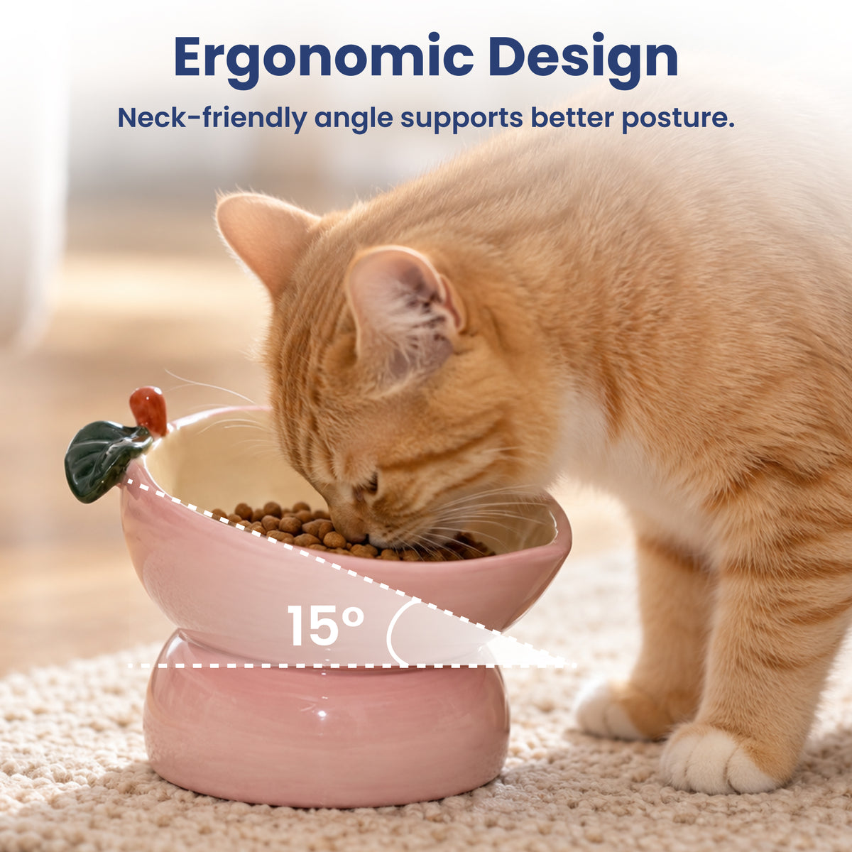 PawsPik® Fresh Picks Holiday Collection Elevated Ceramic Cat Bowl, Peach, 8-oz