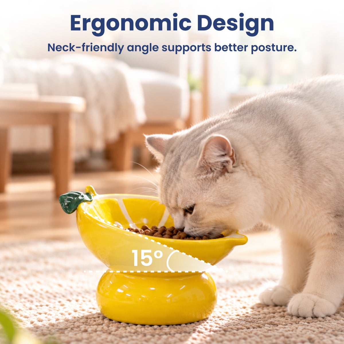 PawsPik® Fresh Picks Holiday Collection Elevated Ceramic Cat Bowl, Lemon, 8-oz
