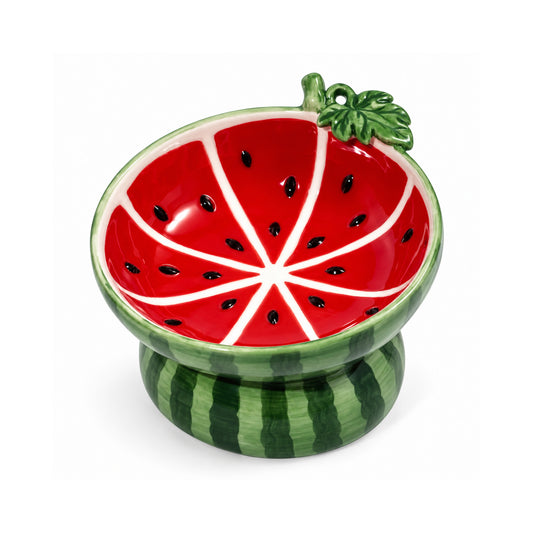 PawsPik® Fresh Picks Holiday Collection Elevated Ceramic Cat Bowl, Watermelon, 8-oz