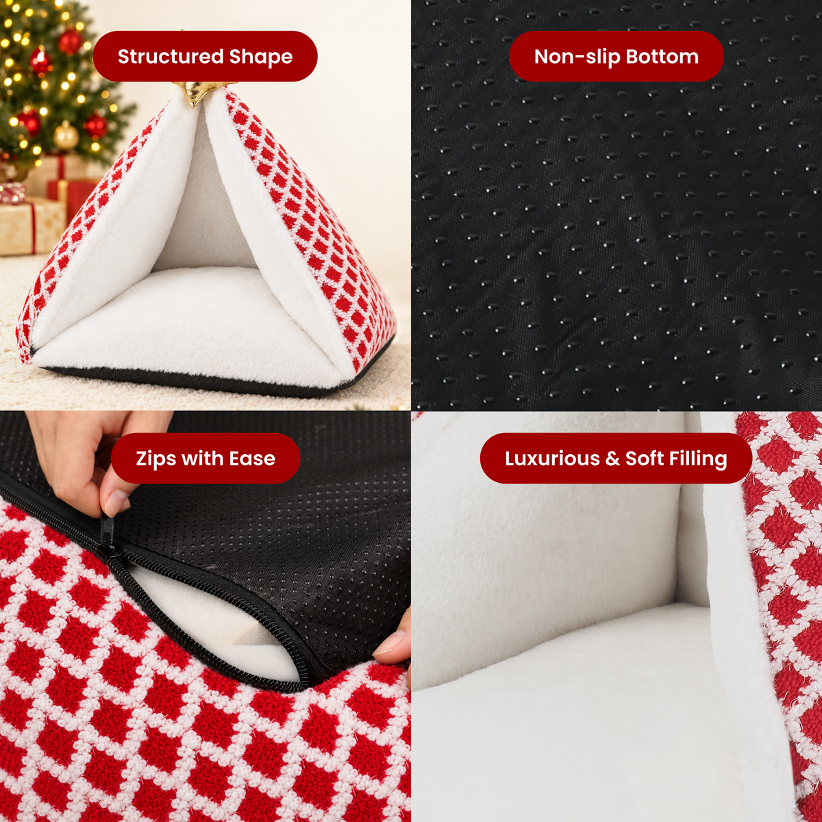 PawsPik® Festive Holiday Tree Plush Novelty Covered Dog & Cat Tent Bed