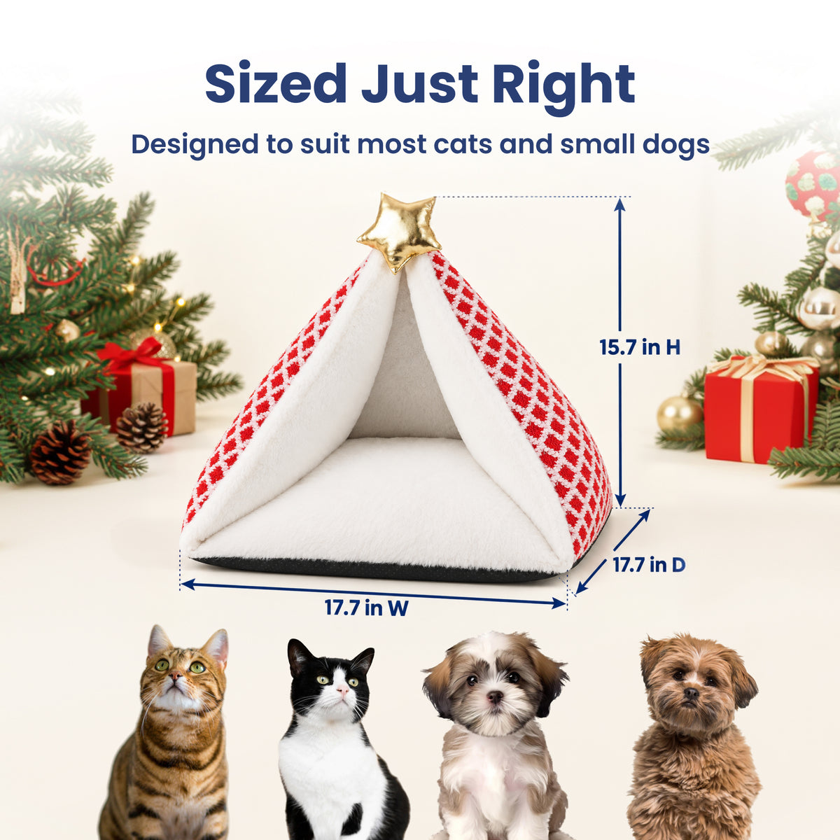 PawsPik® Festive Holiday Tree Plush Novelty Covered Dog & Cat Tent Bed