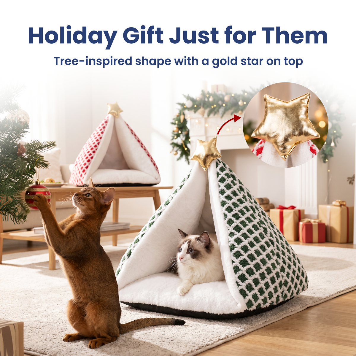 PawsPik® Festive Holiday Tree Plush Novelty Covered Dog & Cat Tent Bed