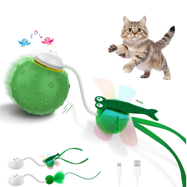 PawsPik® Dragonfly Spinning Ball Electronic Battery-Operated Cat Toy, Green
