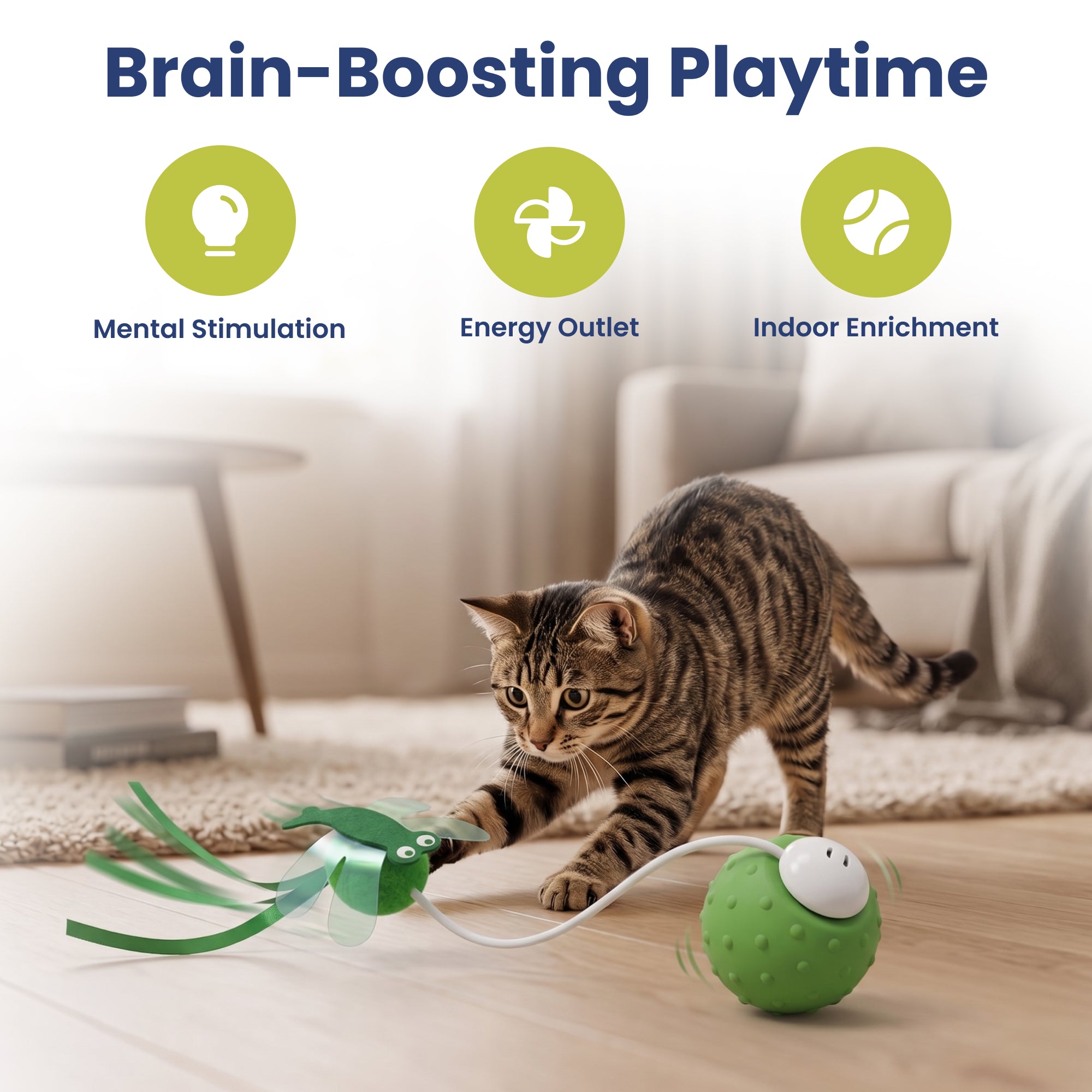 PawsPik® Dragonfly Spinning Ball Electronic Battery-Operated Cat Toy, Green