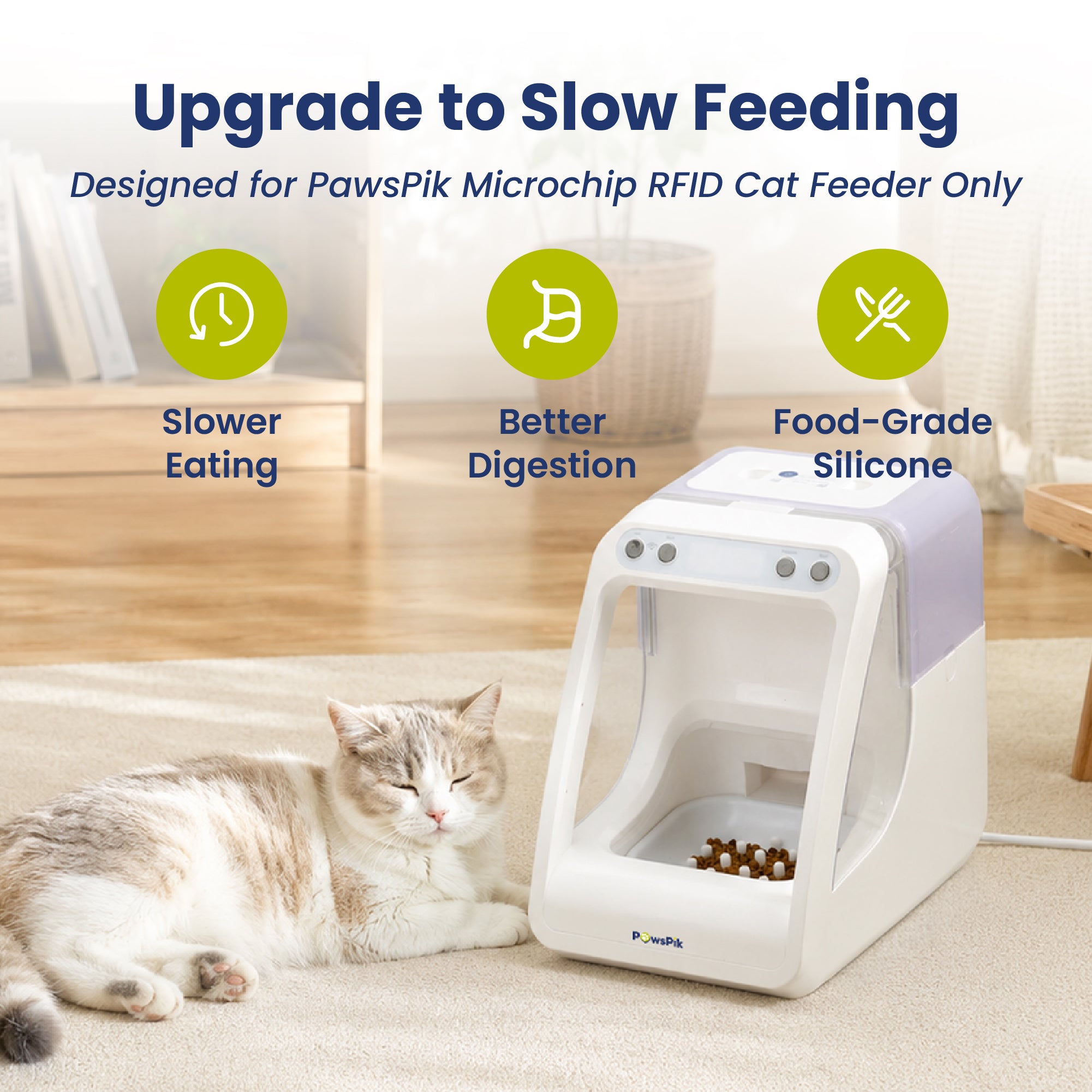 PawsPik® Silicone Slow-Feed Bowl Insert for Automatic Microchip RFID Pet Feeder, 2 ct