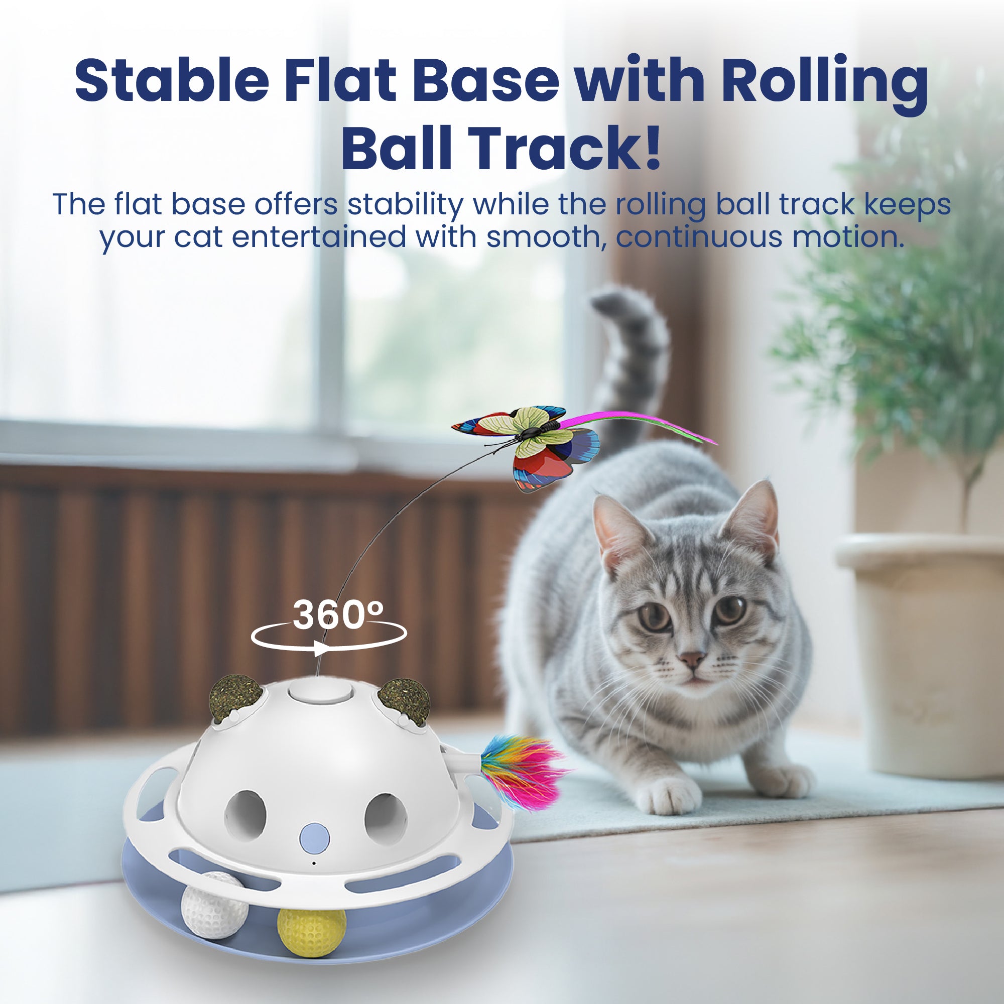 PawsPik® Feather Frenzy 4-Function Interactive Cat Toy with Catnip Balls, White