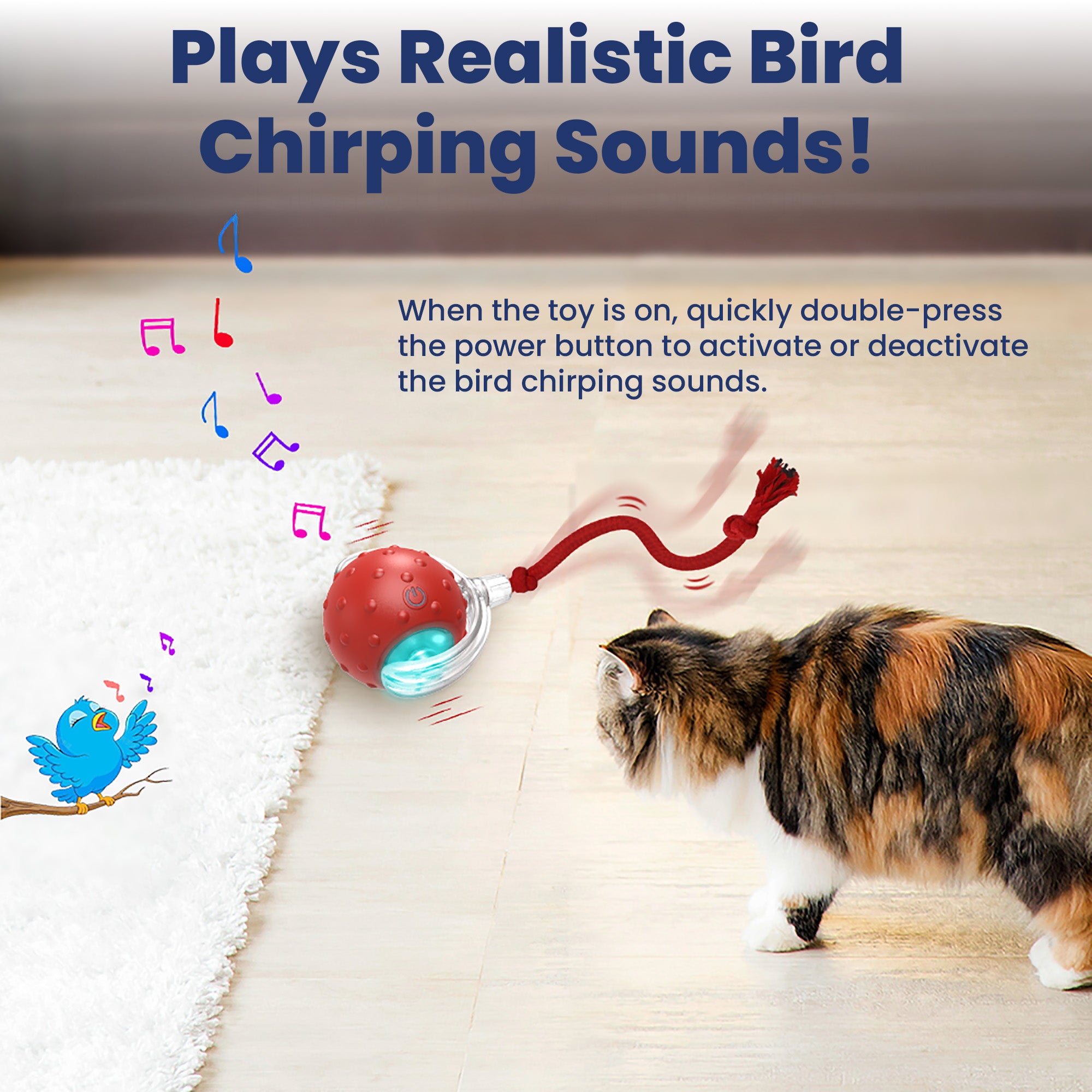 PawsPik® Chirp & Chase Motion Activated Cat Ball with LED Lights, Red