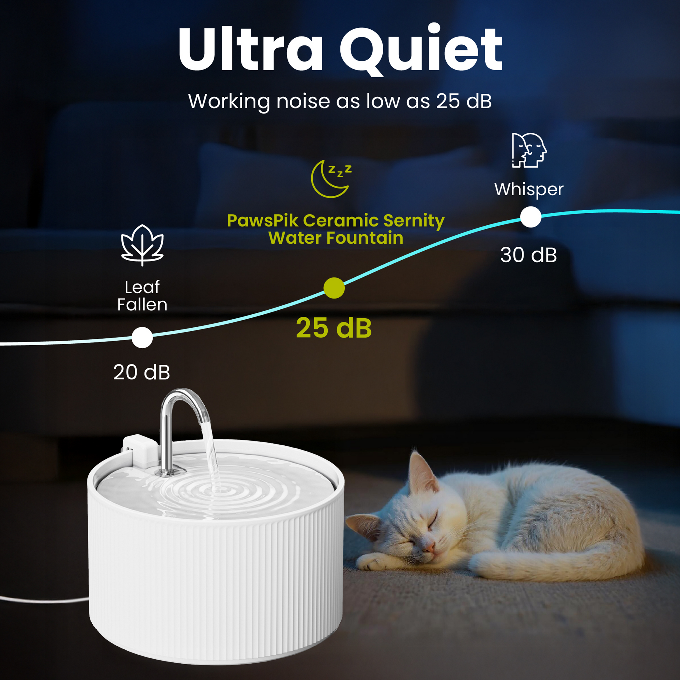 PawsPik® Serenity Faucet Ceramic Cat Fountain